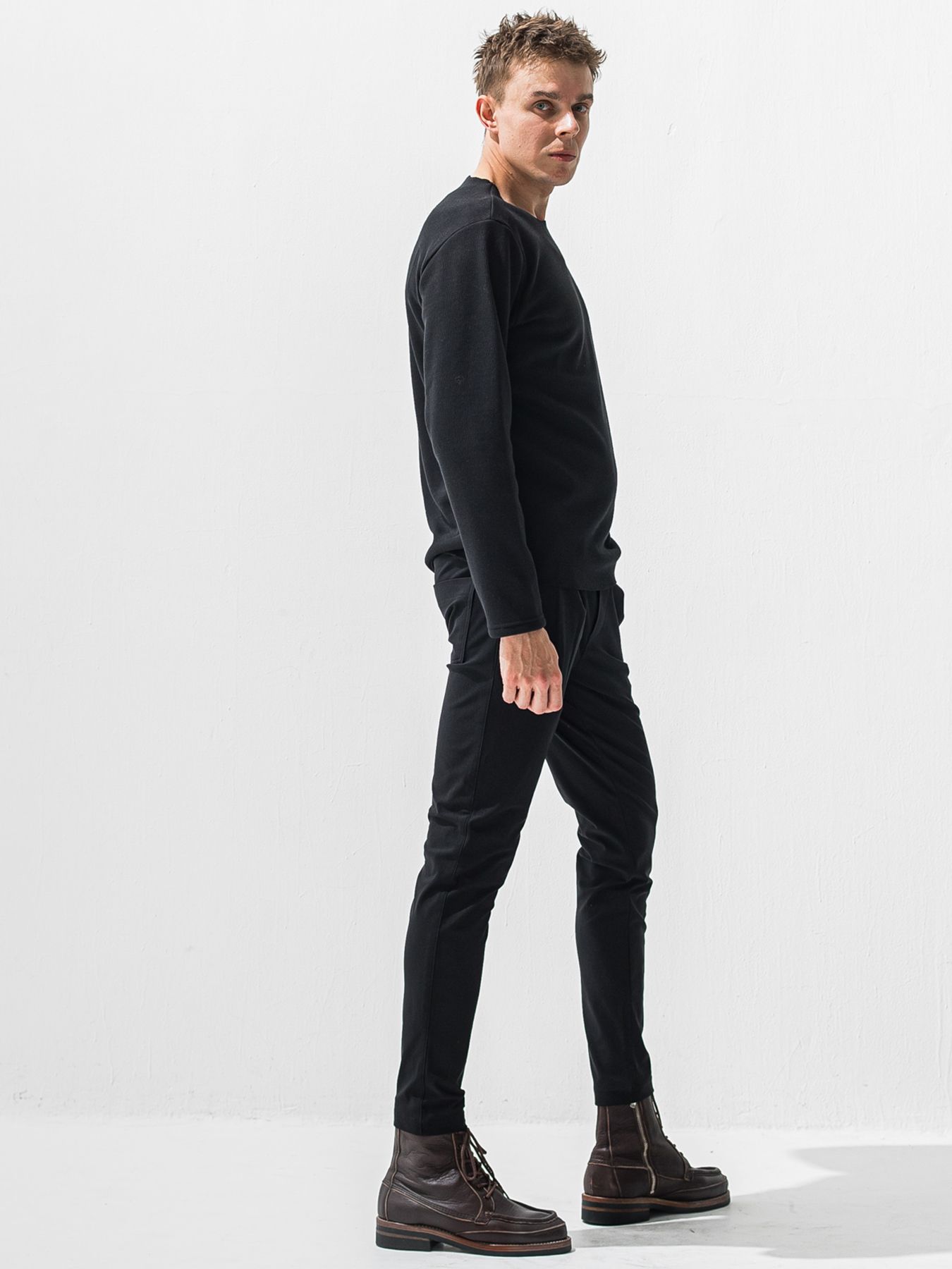 【予約品 9月6日(日) 締切】VELOURS FLEECE NEO THERMAL / 裏起毛 ハニカムサーマル ロングスリーブTシャツ / ブラック