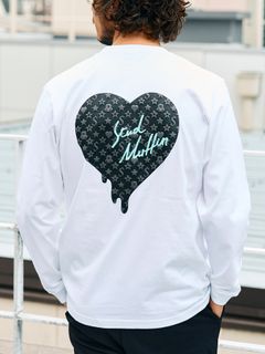 【予約品 5月8日(木) AM10時 締切】 5.6ozコットン天竺 スターグラムハート＆シークインLS Tシャツ / ホワイト