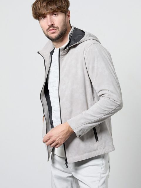 ムラプリントスタンドアップジップブルゾン / ライトグレー【HIDEAWAYS】