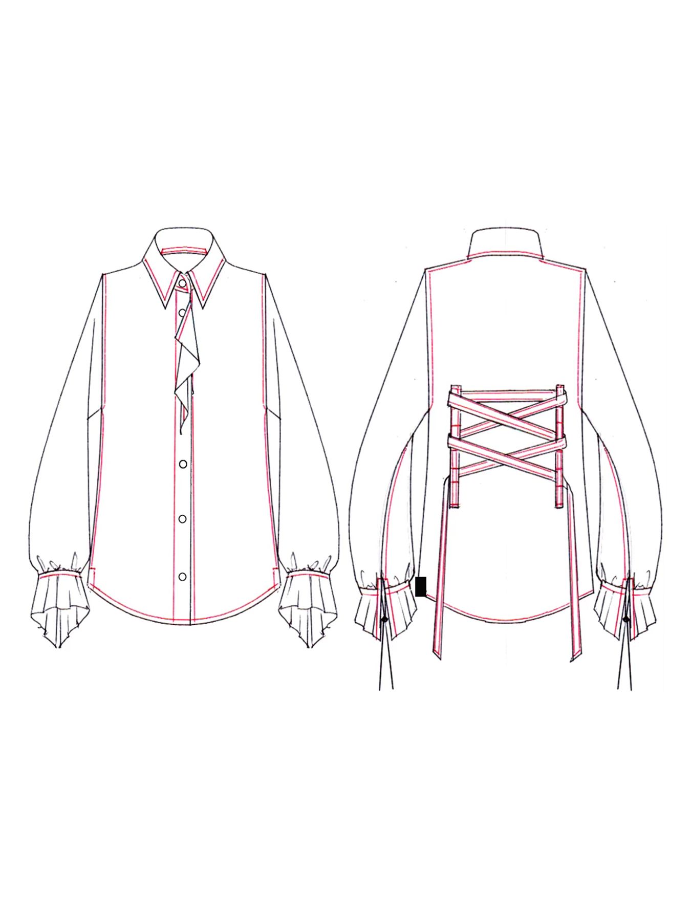 【予約品 5月18日(日) 締切】Lace Up Frill Shirt / レースアップフリルシャツ / ブラック