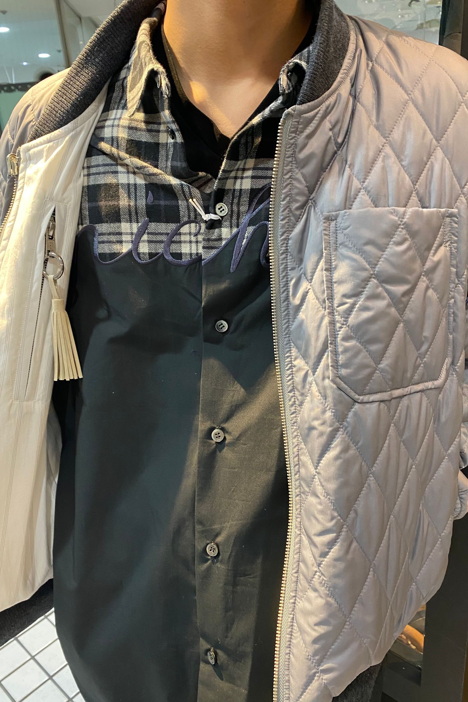 リバーシブルブルゾン キルティング×ストライププリント WhiteGray 71MICHAEL