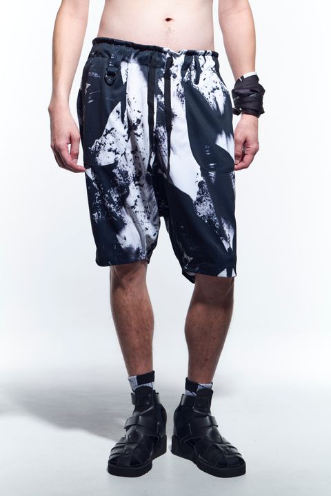 《予約品》 SaruelShortPants サルエルパンツ InkJetPrintJersey / Black&Grey 【kiryuyrik】 5月入荷予定