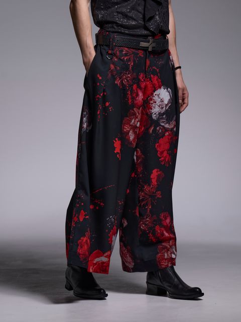 【予約品 1月4日(日) 締切】Wide Tuck Slacks / ワイドタックスラックス / ブラックフローラ