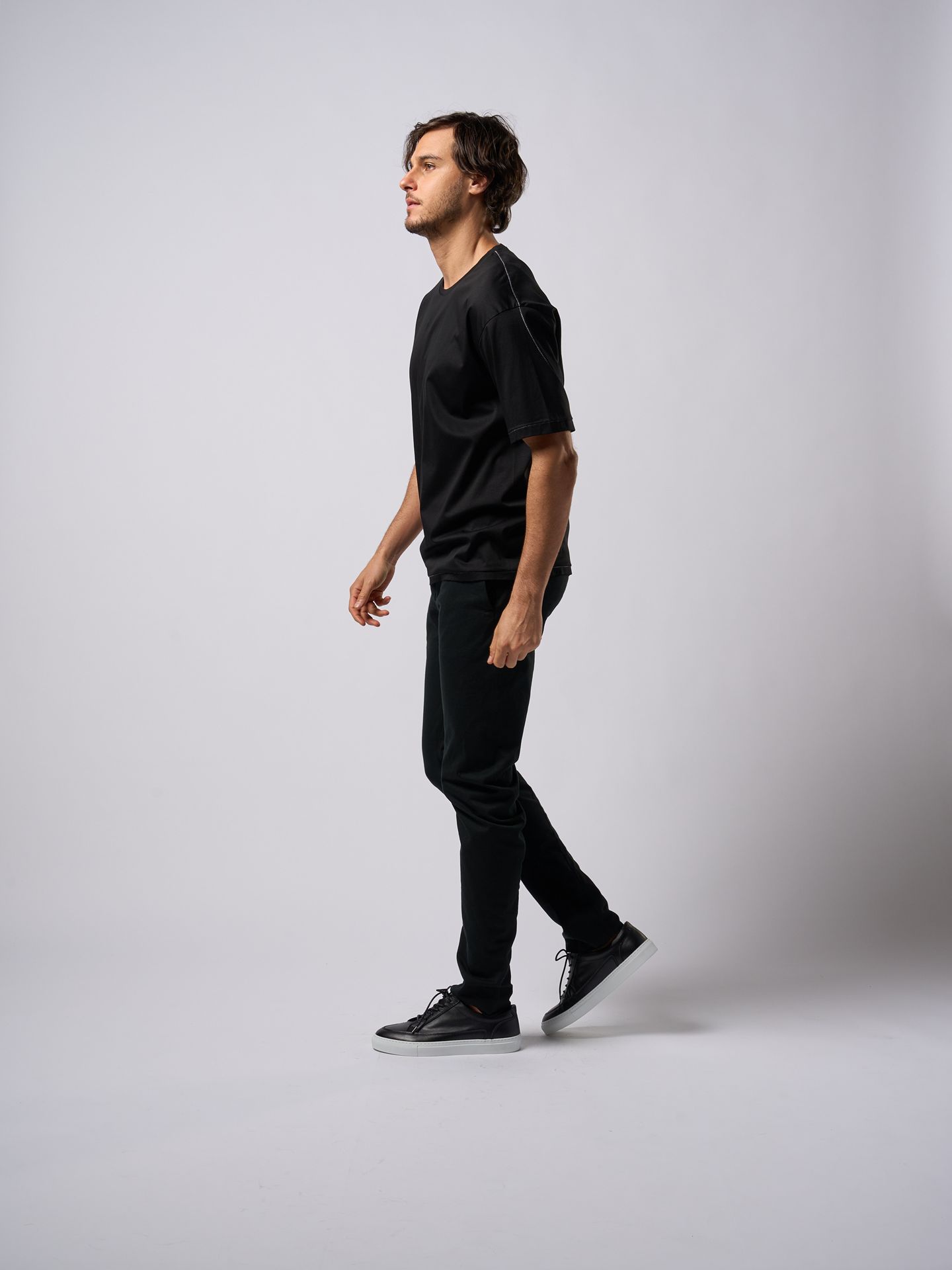 【予約品9月19日 10時締め】 silk touch ladder-st S/S  / Tシャツ / ブラック×ホワイト