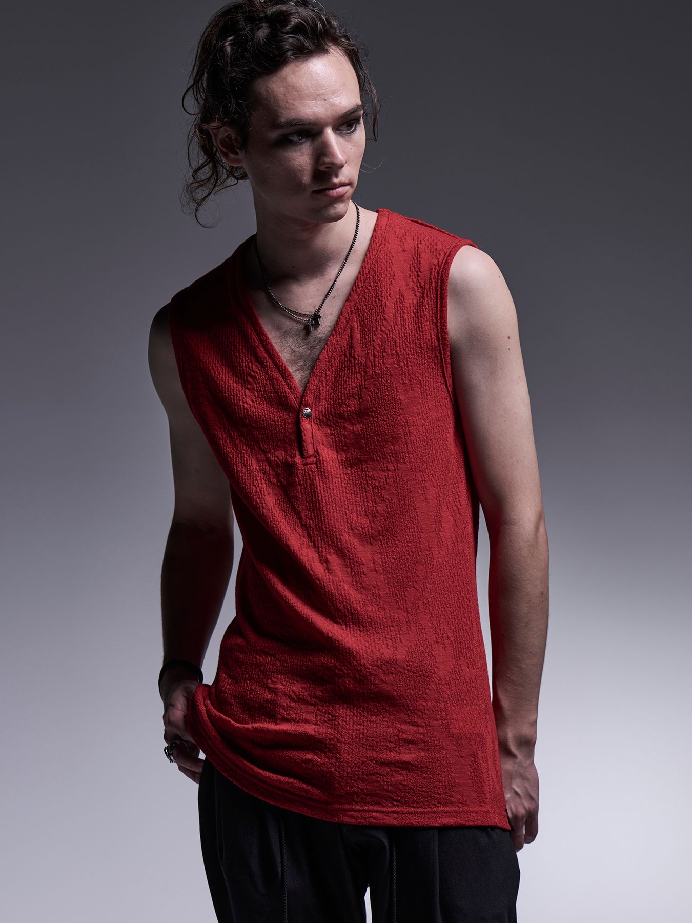 【予約品 7月13日(日) 締切】Henley Tank Top / ヘンリーネック タンクトップ / レッド
