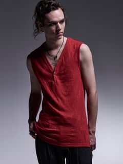 【予約品 7月13日(日) 締切】Henley Tank Top / ヘンリーネック タンクトップ / レッド