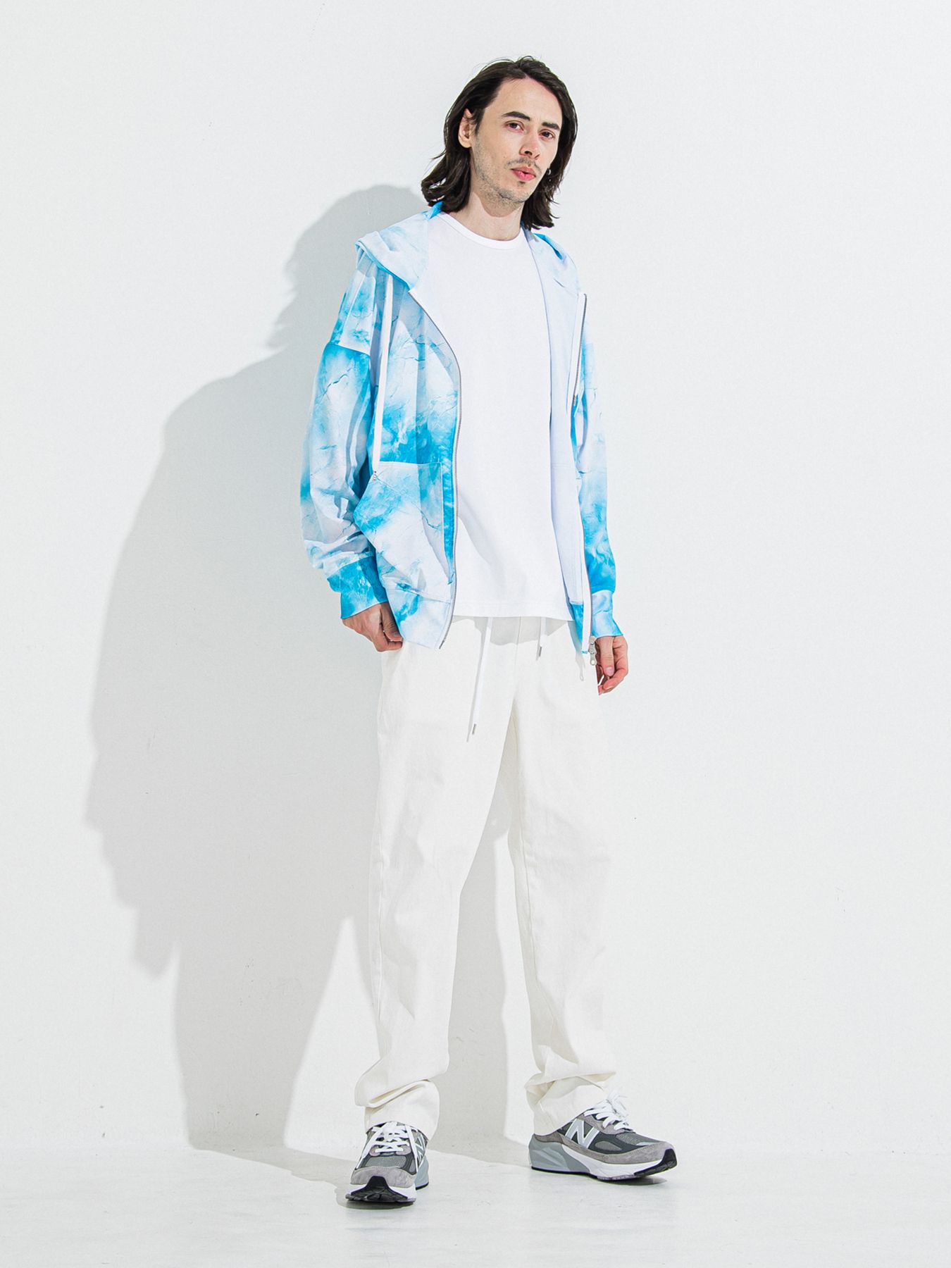 【予約品 】RASH OVER ZIPUP HOODIE / ラッシュガード オーバーサイズジップアップパーカー / マーブルブルー