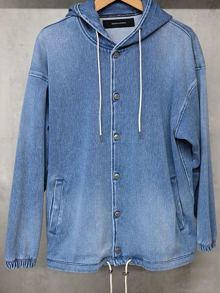 《予約11月17日19時締め》 DENIM JERSEY  coach hoodie / ジャケットパーカー / ライトインディゴ
