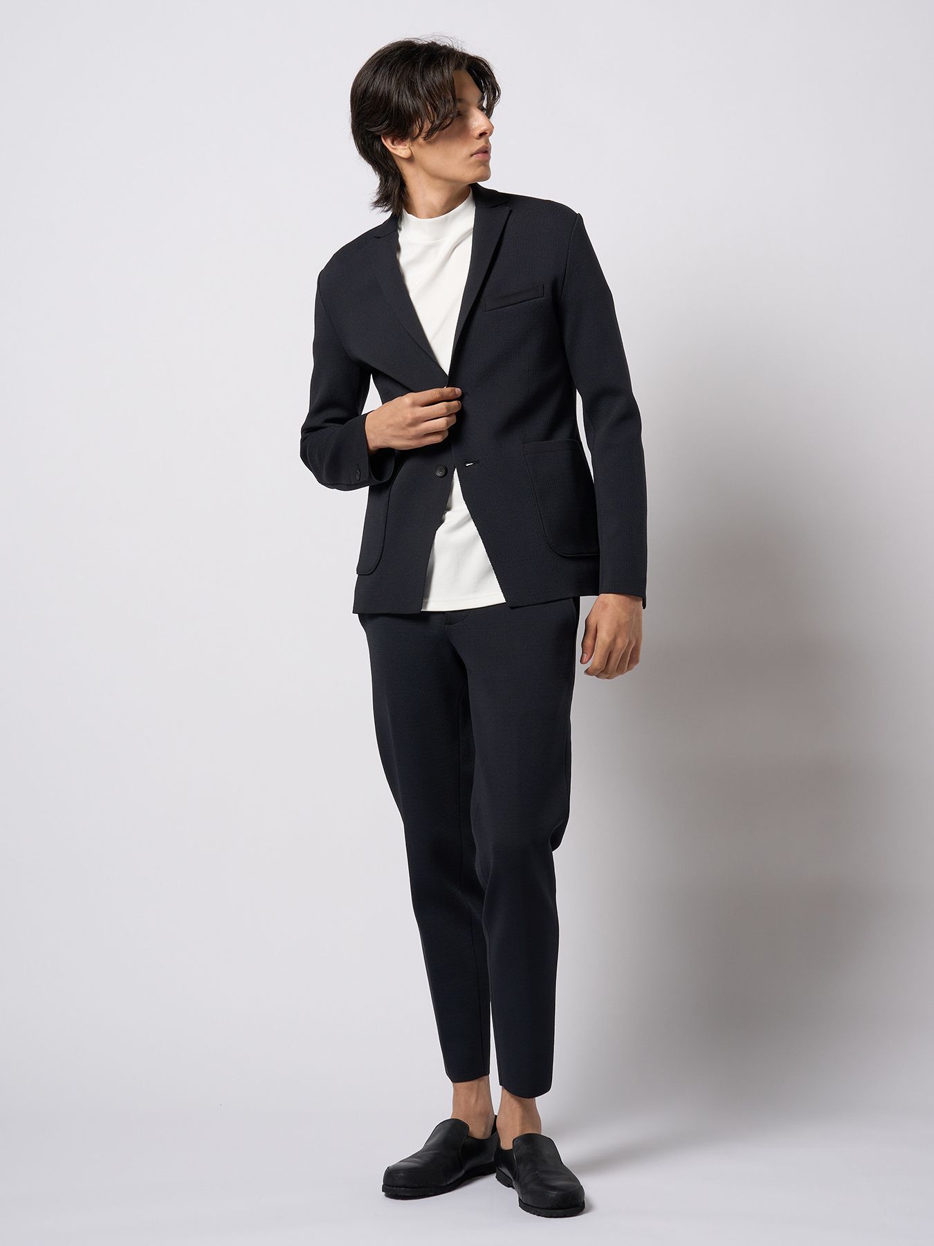 【予約品 9月23日(火) 締切】function knit easy slacks (jacquard check) / ファンクションニットイージースラックス (ジャガードチェック) / ブラックチェック