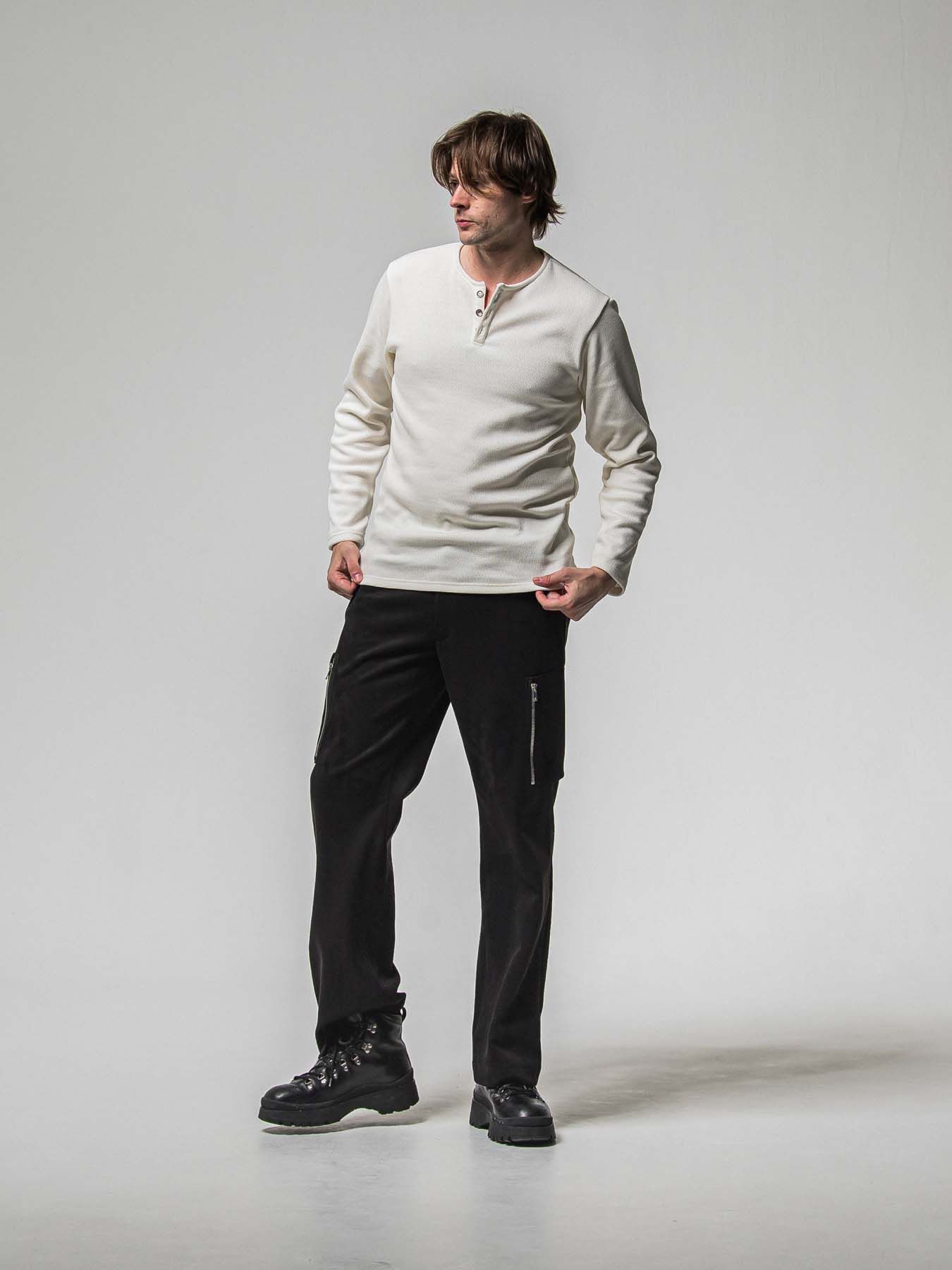 【予約品 8月31日(日) 締切】VELOURS FLEECE THERMAL HENRY / ベロアフリース サーマル ヘンリーネック / ホワイト