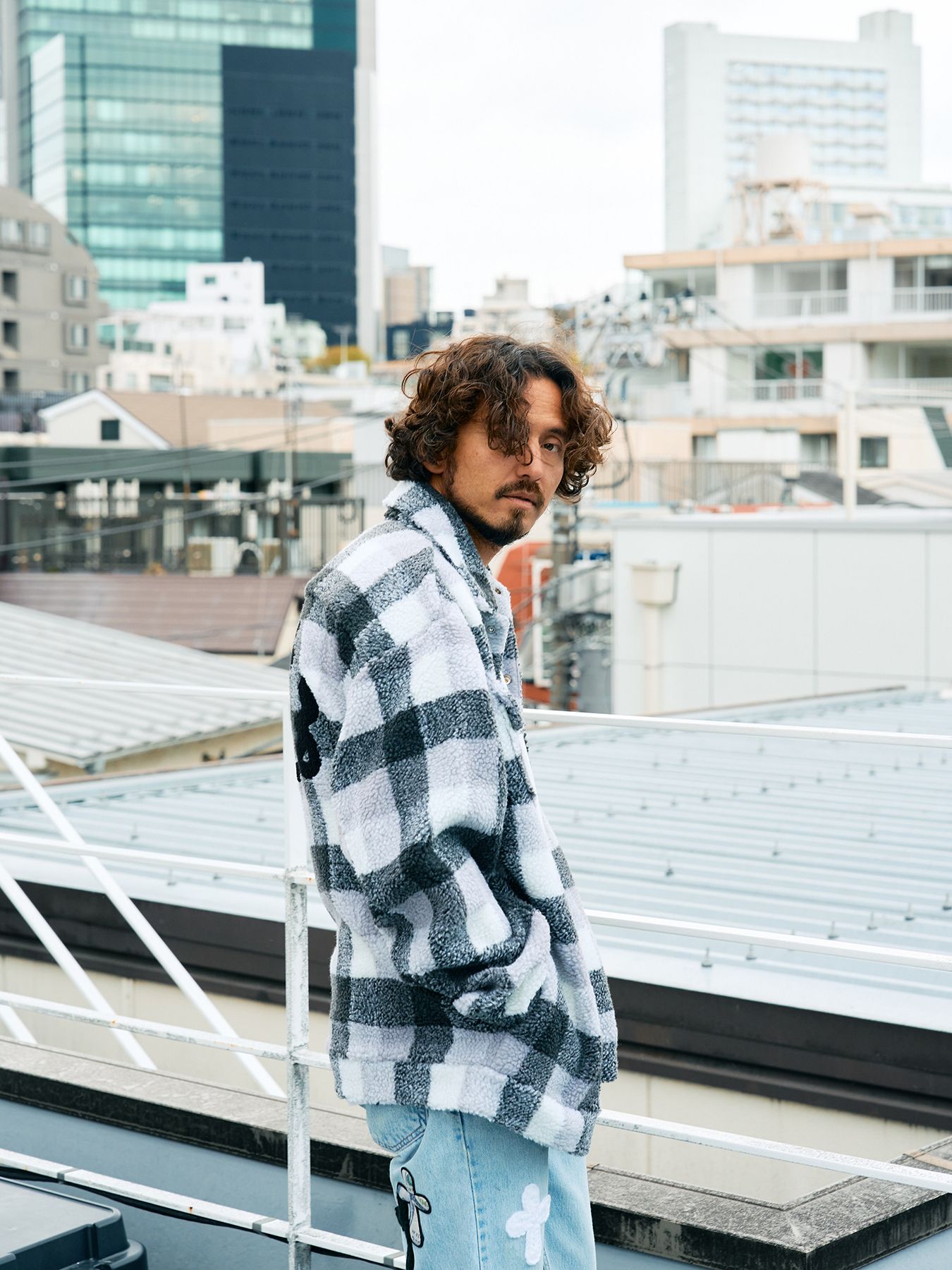 【予約品 】 ブロックチェックムックボア サガラパッチワークブルゾン / M.グレー