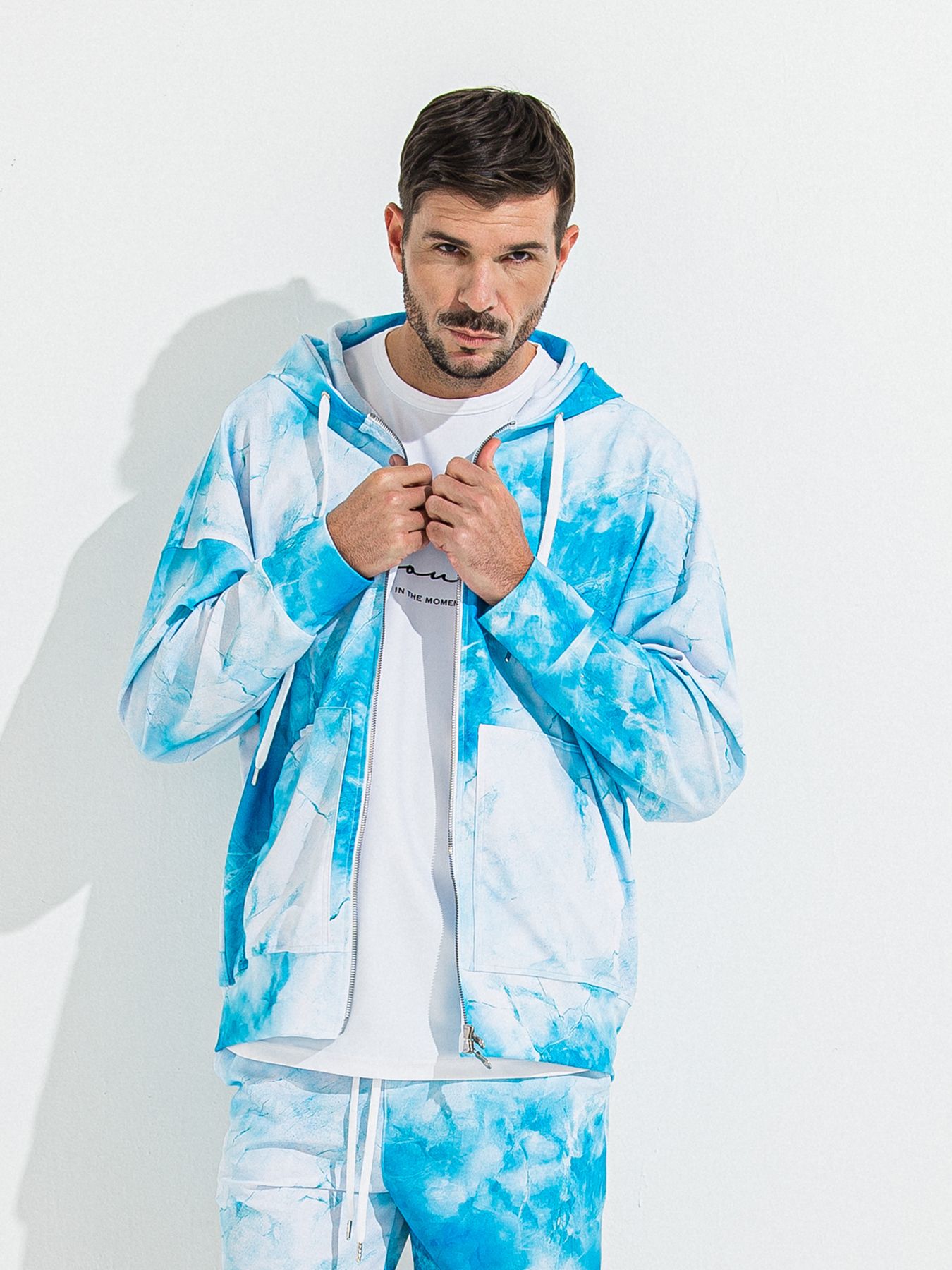 【予約品 】RASH OVER ZIPUP HOODIE / ラッシュガード オーバーサイズジップアップパーカー / マーブルブルー
