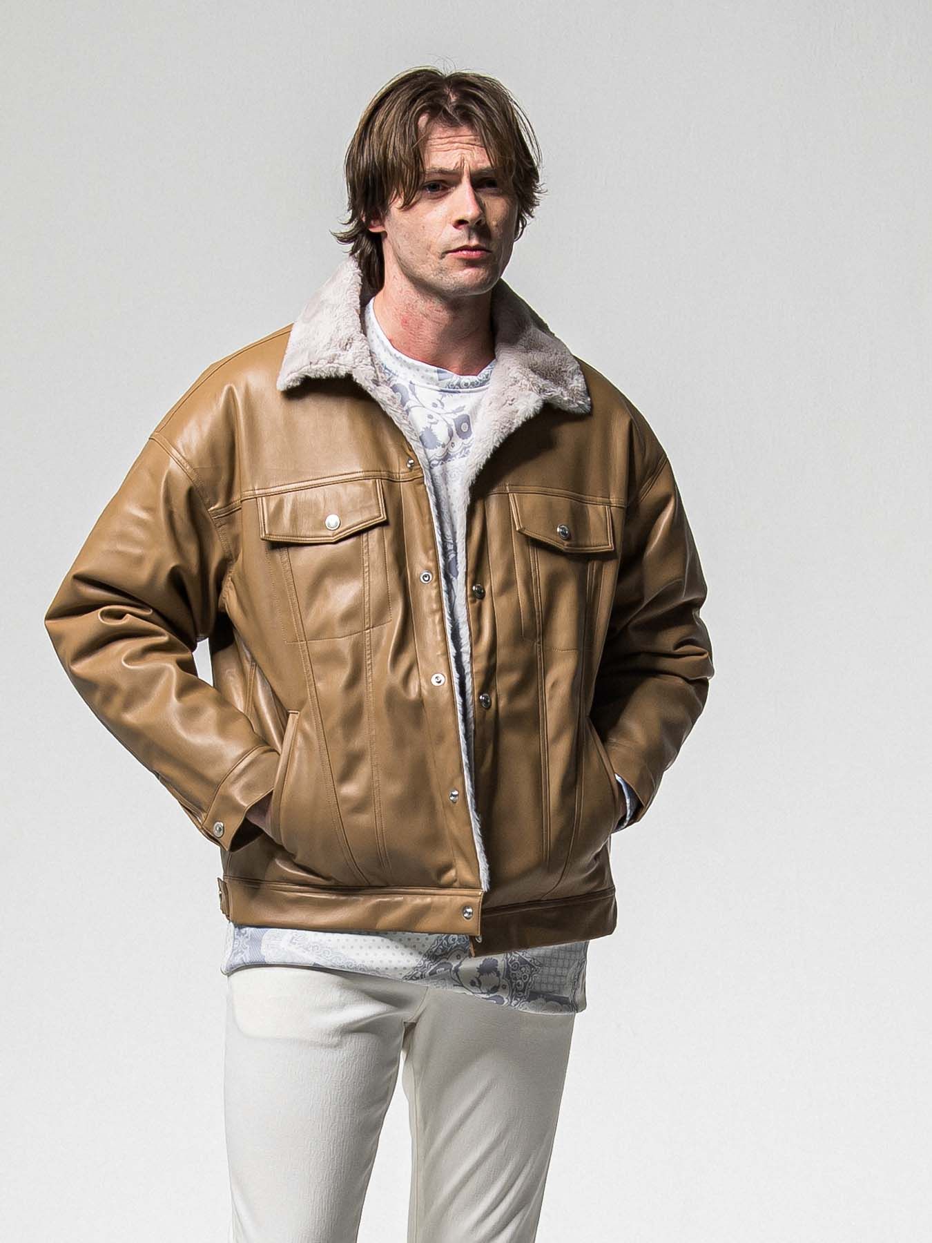 【予約品 8月31日(日) 締切】LEATHER FUR OVER G / レザーファーオーバーGジャケット / キャメル
