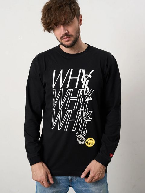 5.6ozコットン天竺 WHYSL/サガラパッチワーク LS Tシャツ / ブラック