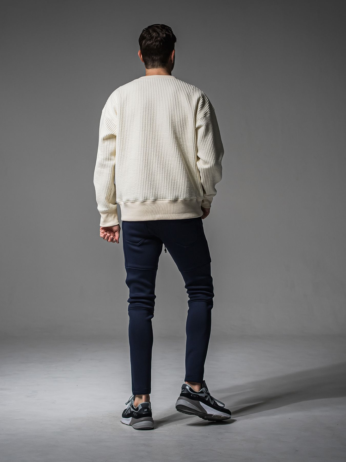 【予約品 】STRIPE QUILTING DROP TRAINER / ストライプキルティング ルーズトレーナー / オフ