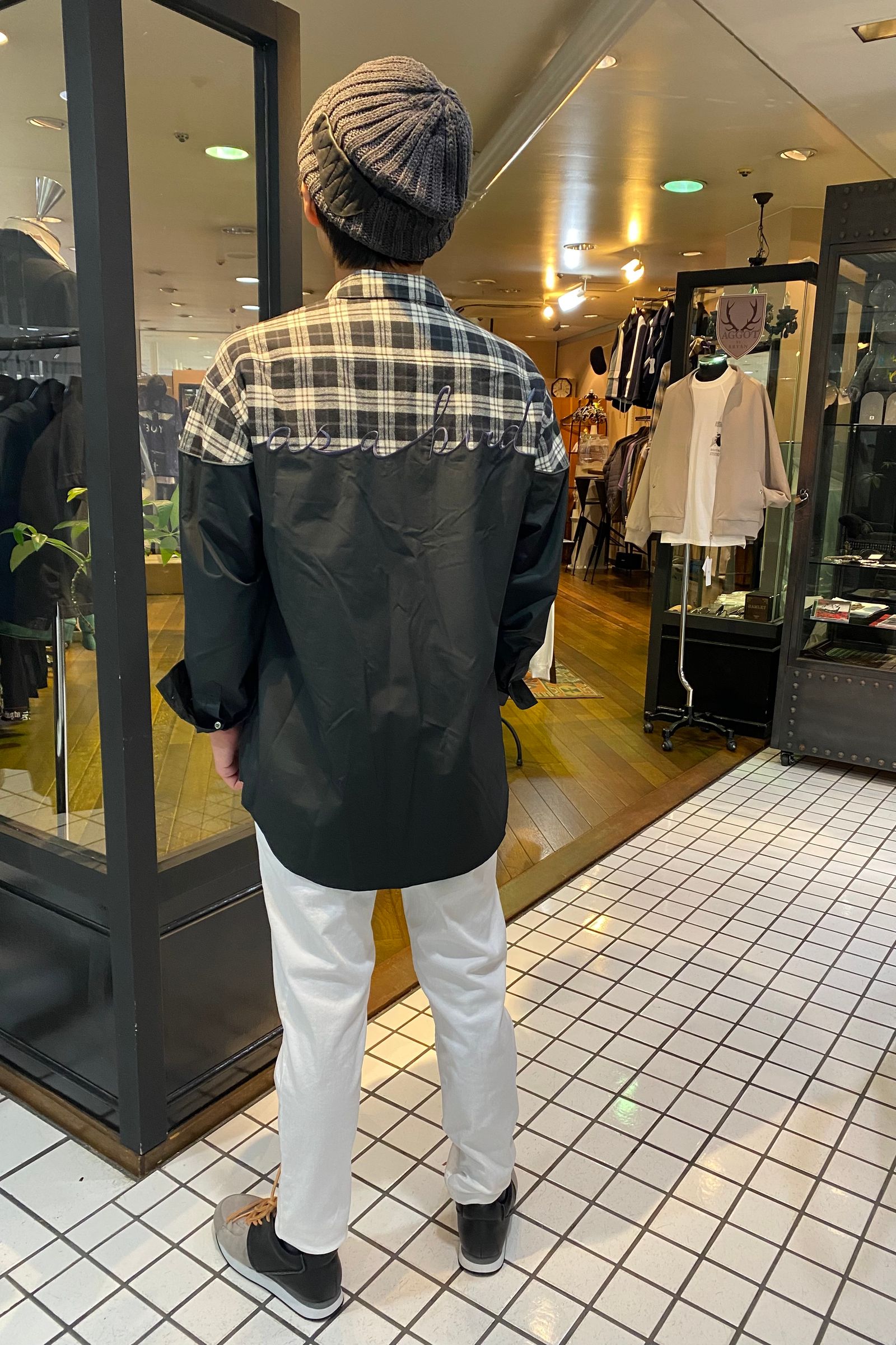 EMBROIDERY SWITCHING チェックシャツ / BLACK
