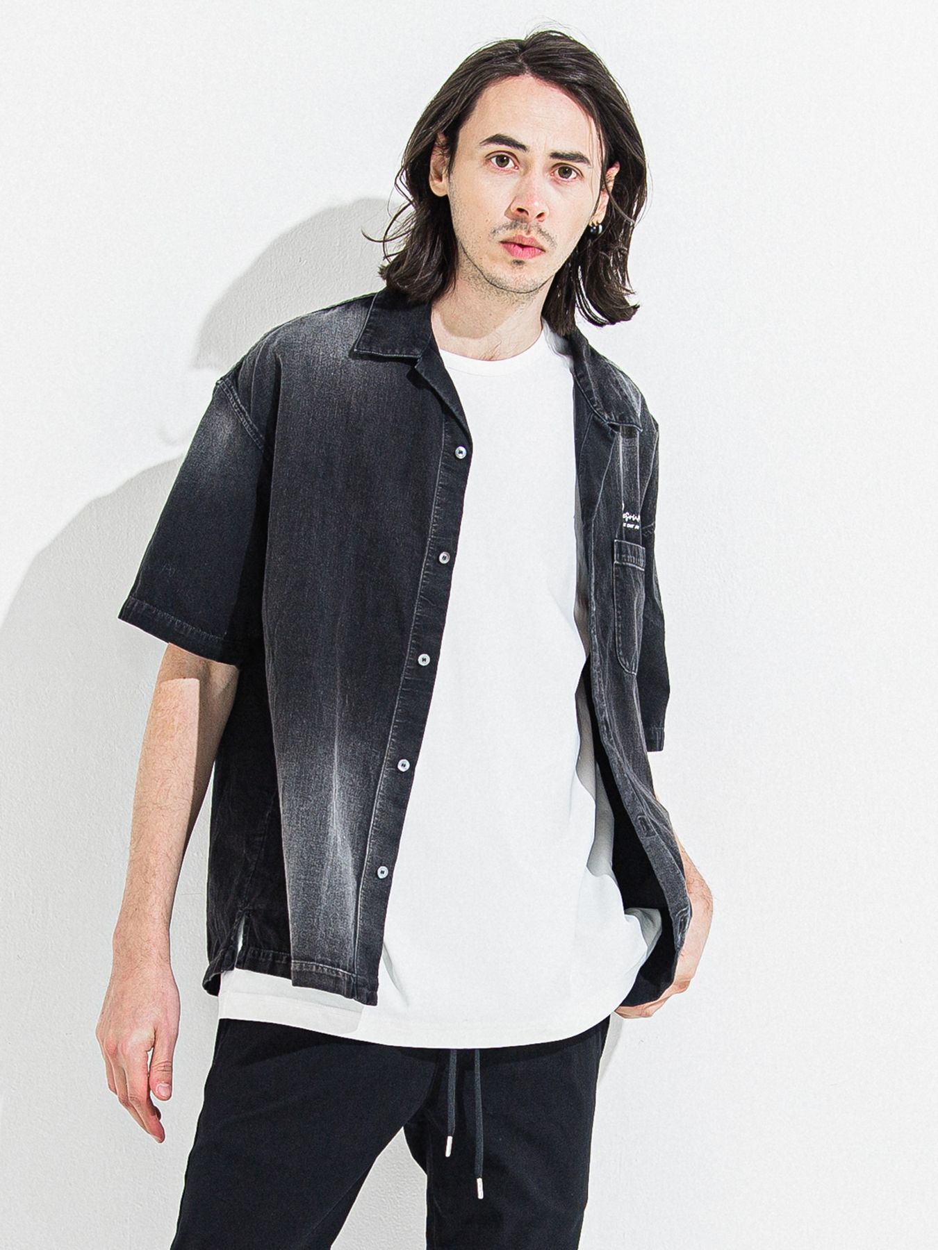 【予約品 】ZACK HALF DENIM SHIRT / ザックハーフスリーブデニムシャツ / ブラックプリント