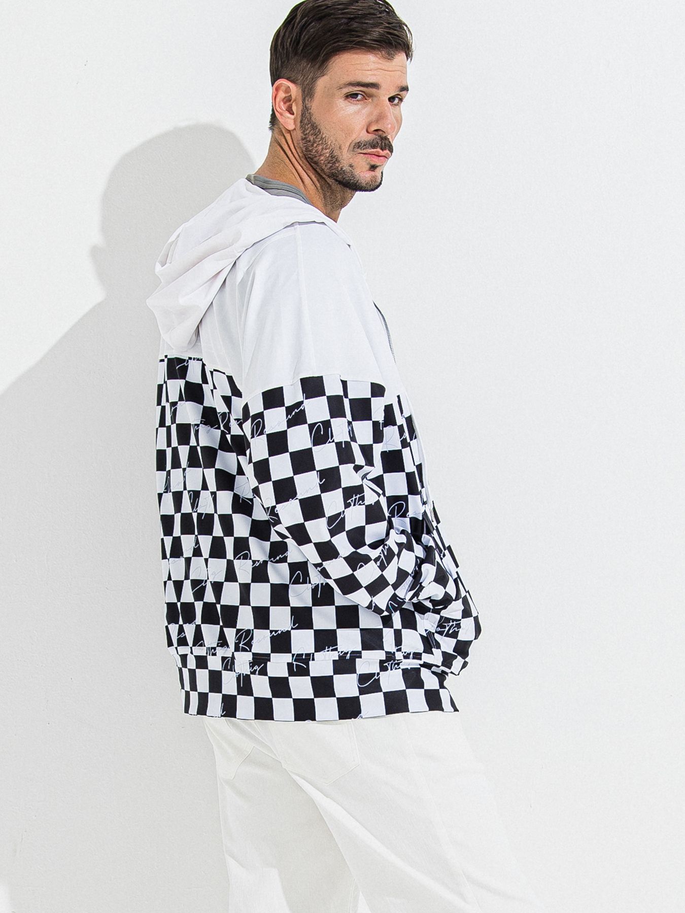 【予約品 】RASH OVER ZIPUP HOODIE / ラッシュガード オーバーサイズジップアップパーカー / チェッカーフラッグ