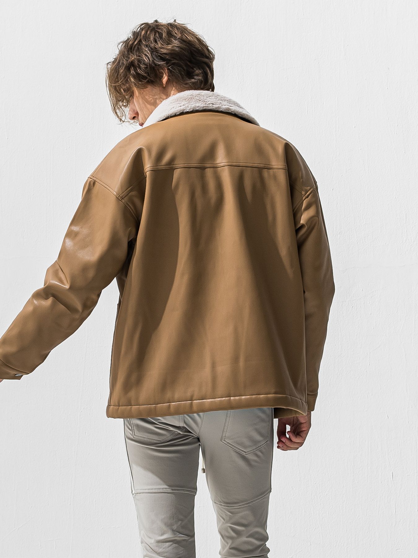 【予約品 9月6日(日) 締切】LEATHER FUR COVERALL / レザー ファー カバーオール / ベージュ