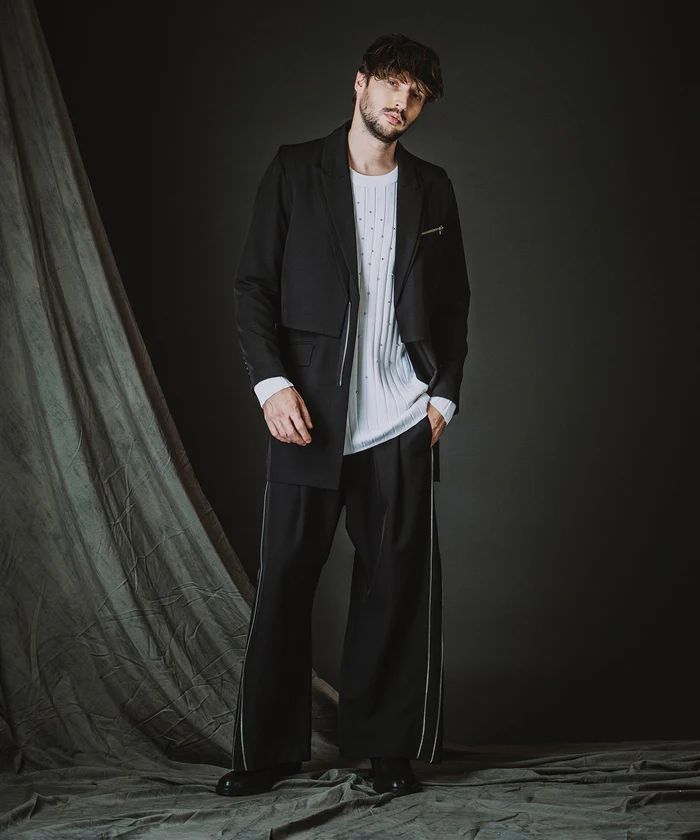 サイドZIPイージーワイドトラウザーズ/ ブラック【NOID.】