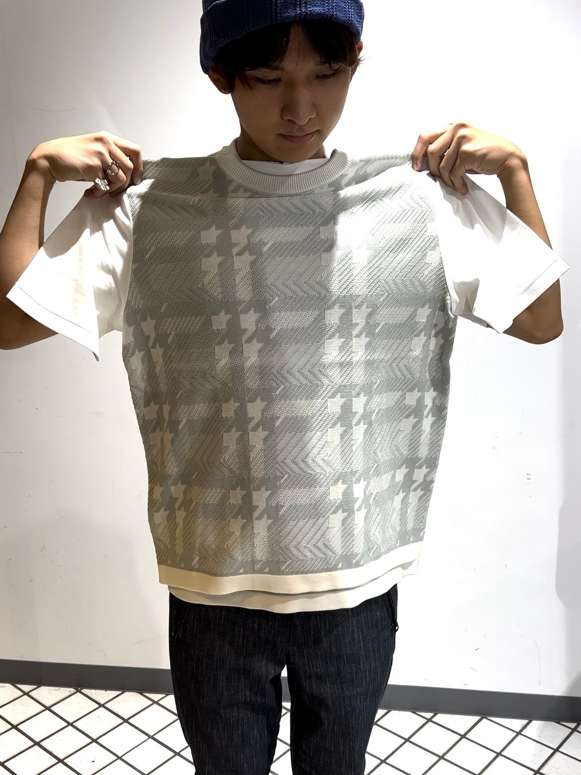 チェック切り替え Tシャツ / ホワイト 【ABAHOUSE】