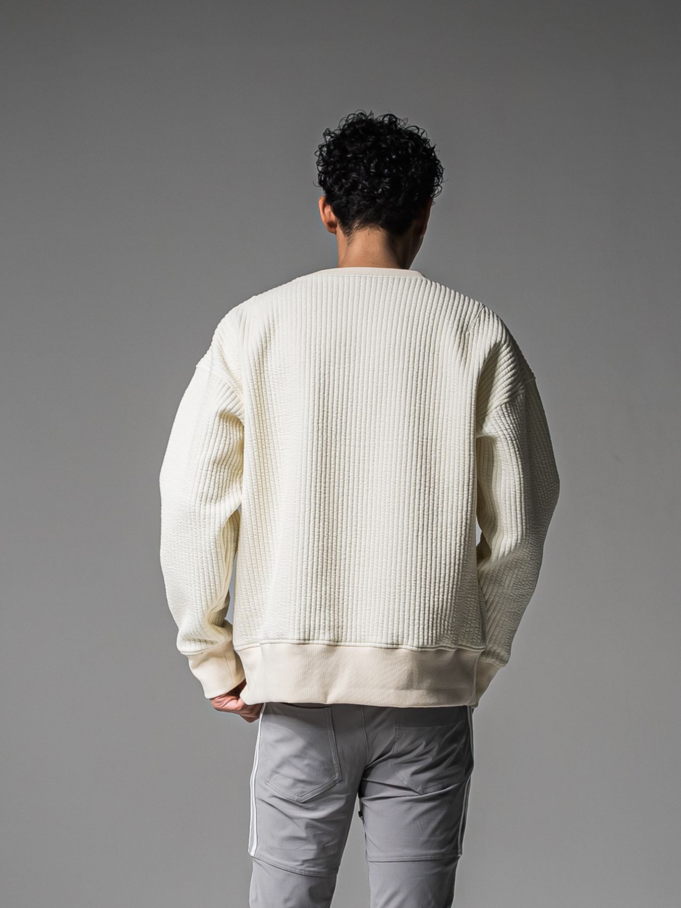 【予約品 】STRIPE QUILTING DROP TRAINER / ストライプキルティング ルーズトレーナー / オフ