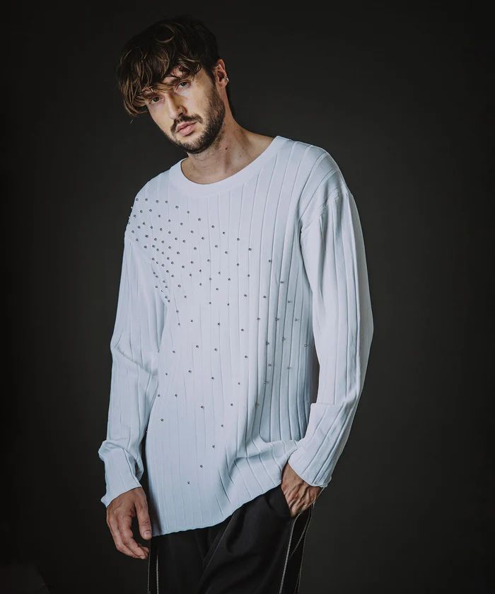 スタッズニットプルオーバー WHITE【NO ID.】