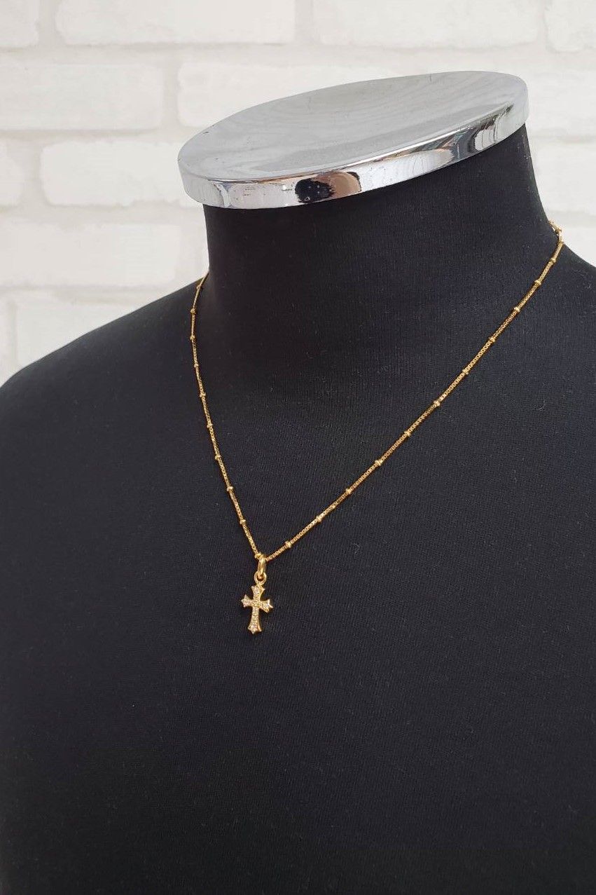 CROSS LINE CHARM PENDANT / SV925.GD.DIA