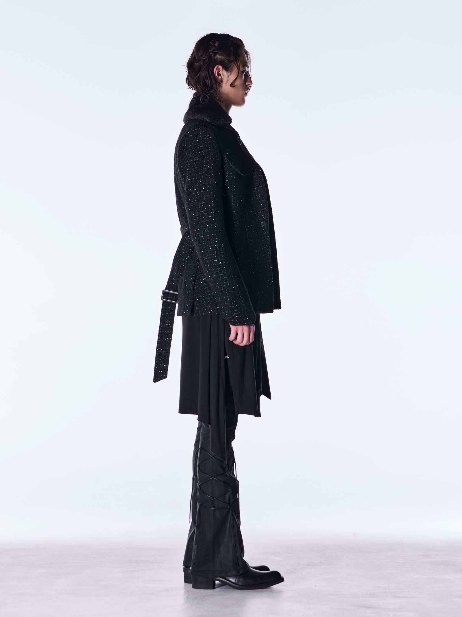 【予約品 6月29日(月) 締切】Tweed Fur Safari Blouson / ツイード ファーサファリブルゾン / ブラック