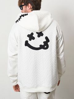 【予約品 5月8日(木) AM10時 締切】  ケーブルジャガードダブルフェイス サガラ刺繍ジップパーカー / ホワイト