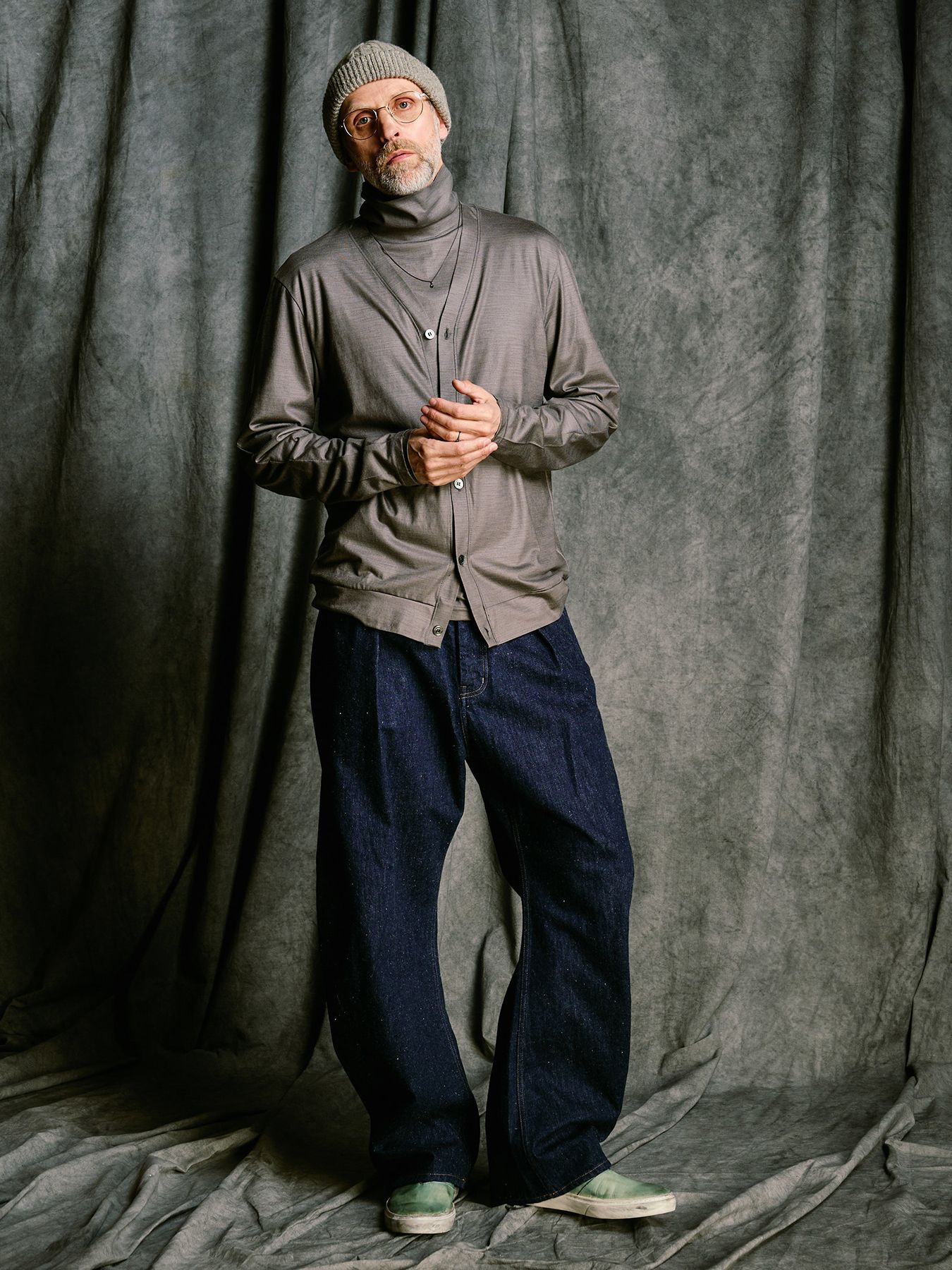 【予約品 4月19日(日) 18時締切】ex.comfy wool middle cardigan / メリノウールジャージー カーディガン / スチールグレー