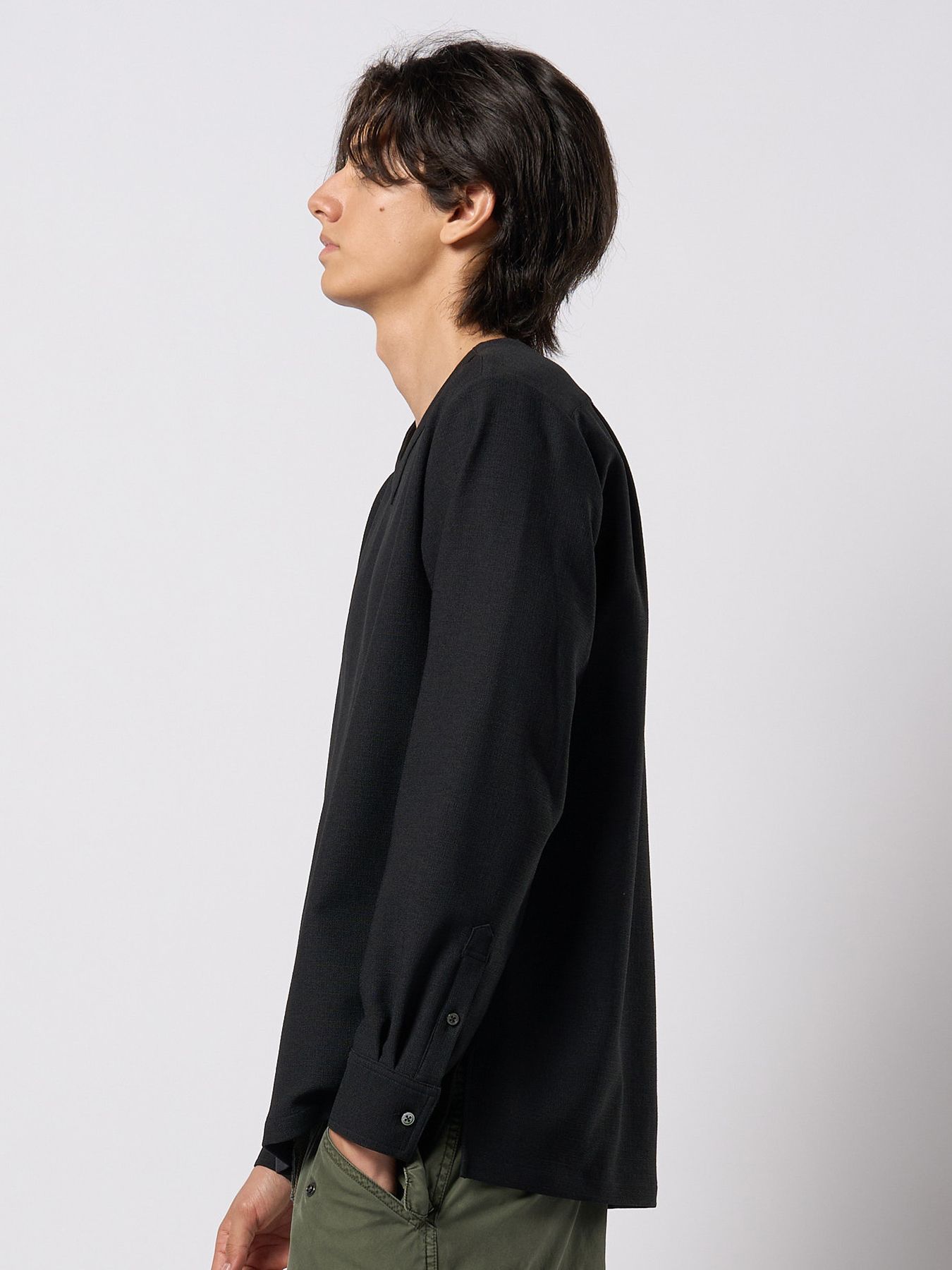 【予約品 9月23日(火) 締切】boat V-neck pullover shirt / ボートVネック プルオーバーシャツ / ブラック