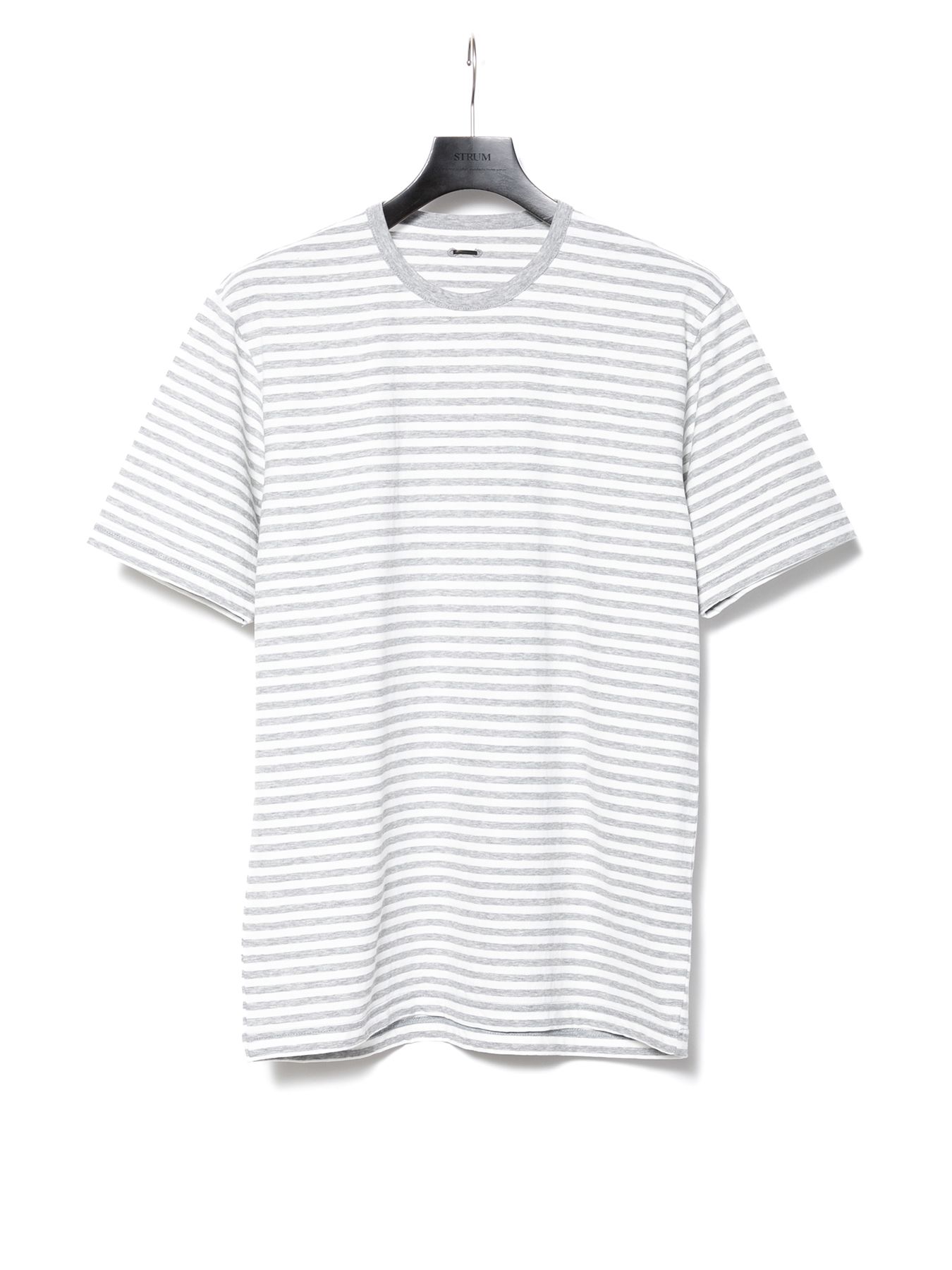 【予約品 10月12日(日) 締切】High Twisted Yarn Cotton Single Jersey Stripes Printed Crew Neck T-shirt / ボーダー強撚天竺 プリント クルーネック Tシャツ / グレー×ホワイト