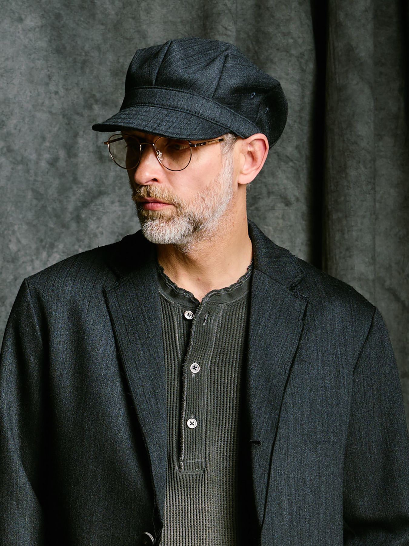 【予約品 4月19日(日) 18時締切】venetian stripe engineer cap / ヴェネツィアン ストライプ エンジニアキャップ / チャコール