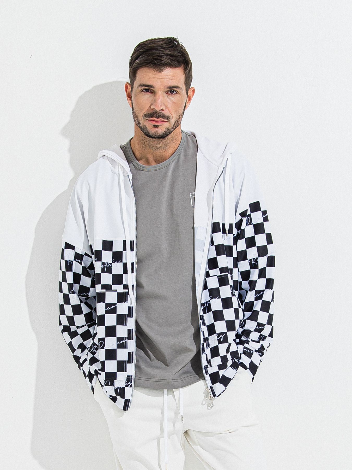 【予約品 】RASH OVER ZIPUP HOODIE / ラッシュガード オーバーサイズジップアップパーカー / チェッカーフラッグ