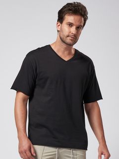 《予約品》 wide cut-off V-neck S/S / VネックTシャツ / ブラック