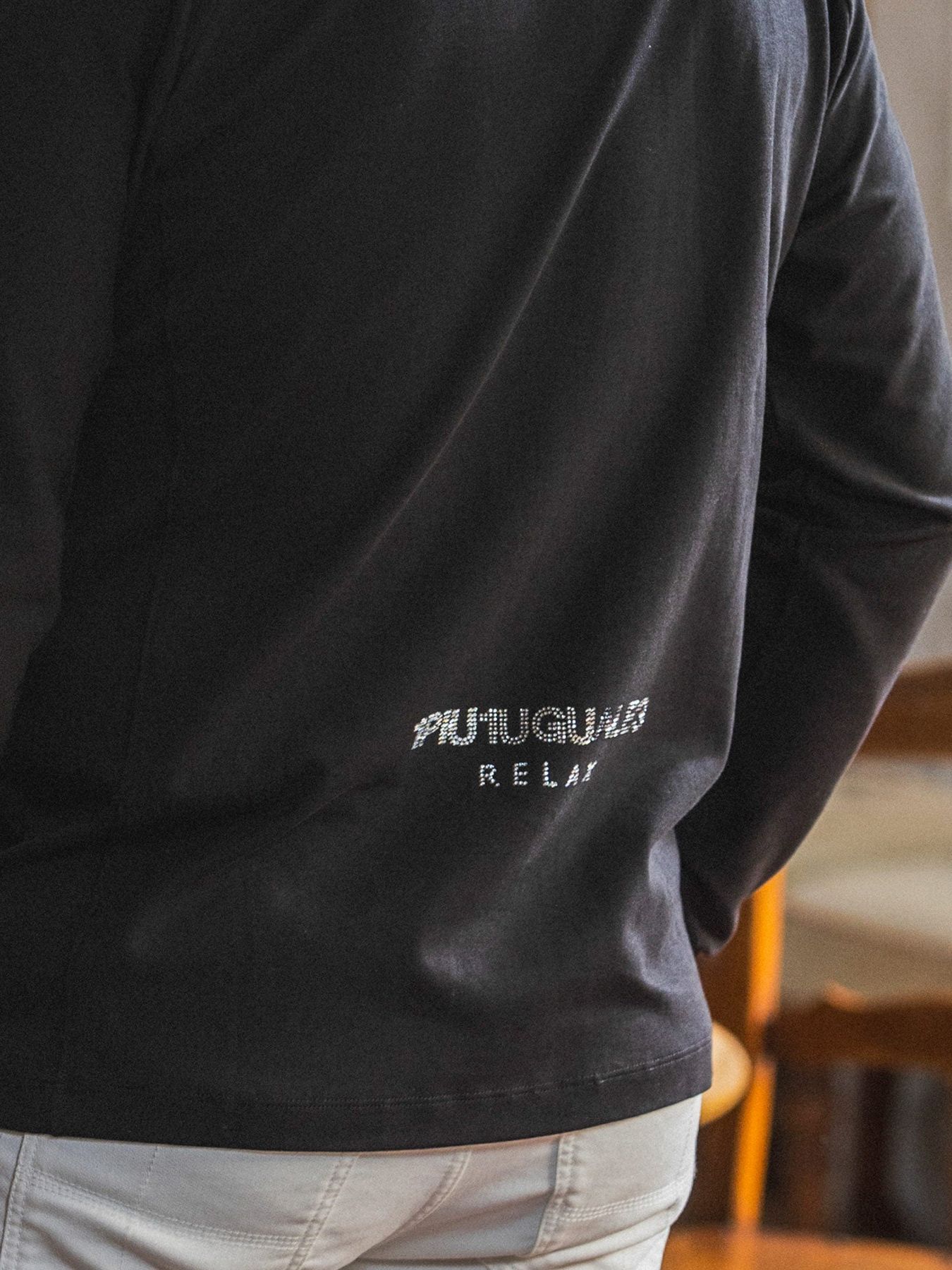 《ミッキーマウス コラボ》ラインストーンシルエットロングTシャツ  / ブラック【Disney × 1PIU1UGUALE3 RELAX】