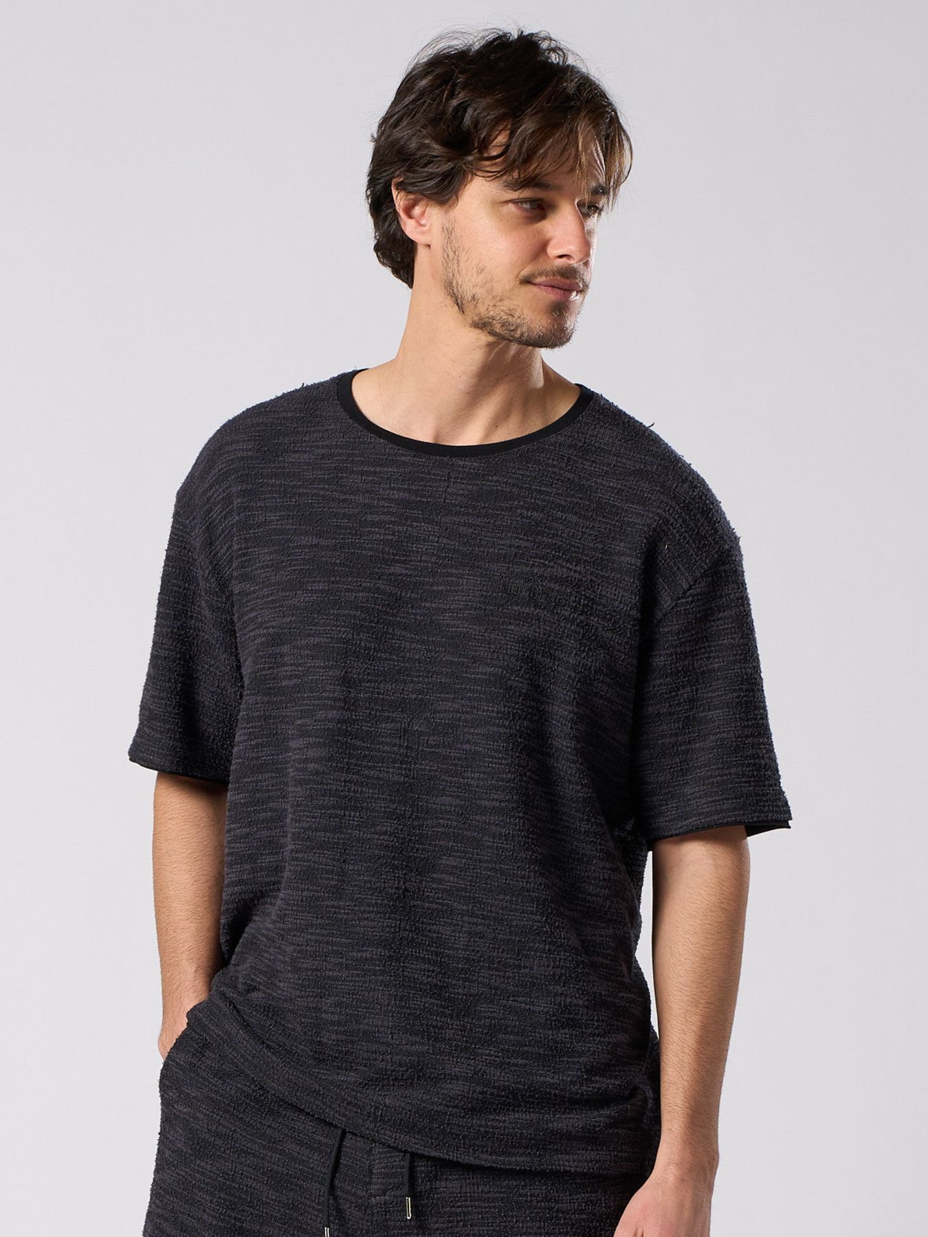 【予約品 1月25日(日) 締切】muta × wjk collection：knit jacquard relax S/S / ニットジャガード リラックスショートスリーブ / ブラック