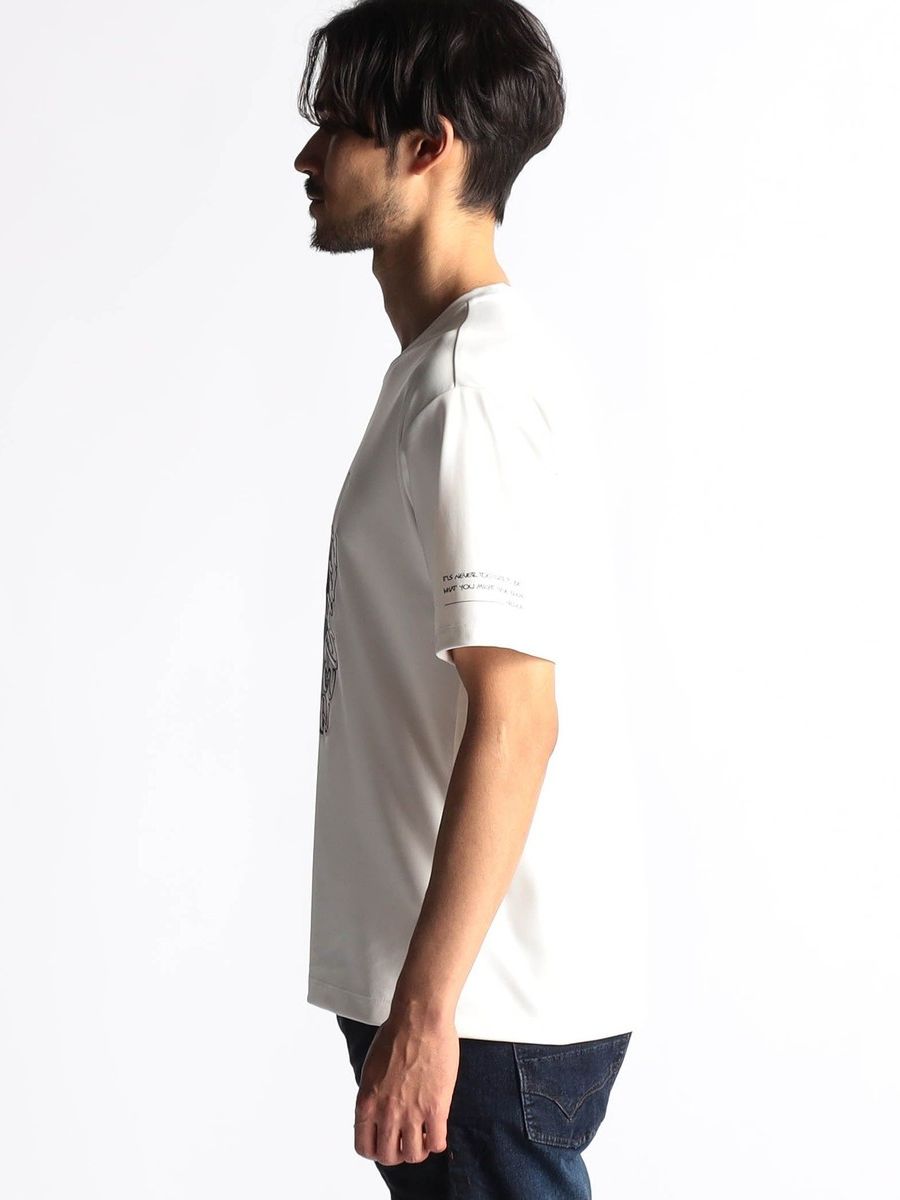 接触冷感 ステンドグラスプリント・ロゴ刺繍半袖Tシャツ / ホワイト 【 NICOLE CLUB FOR MEN】