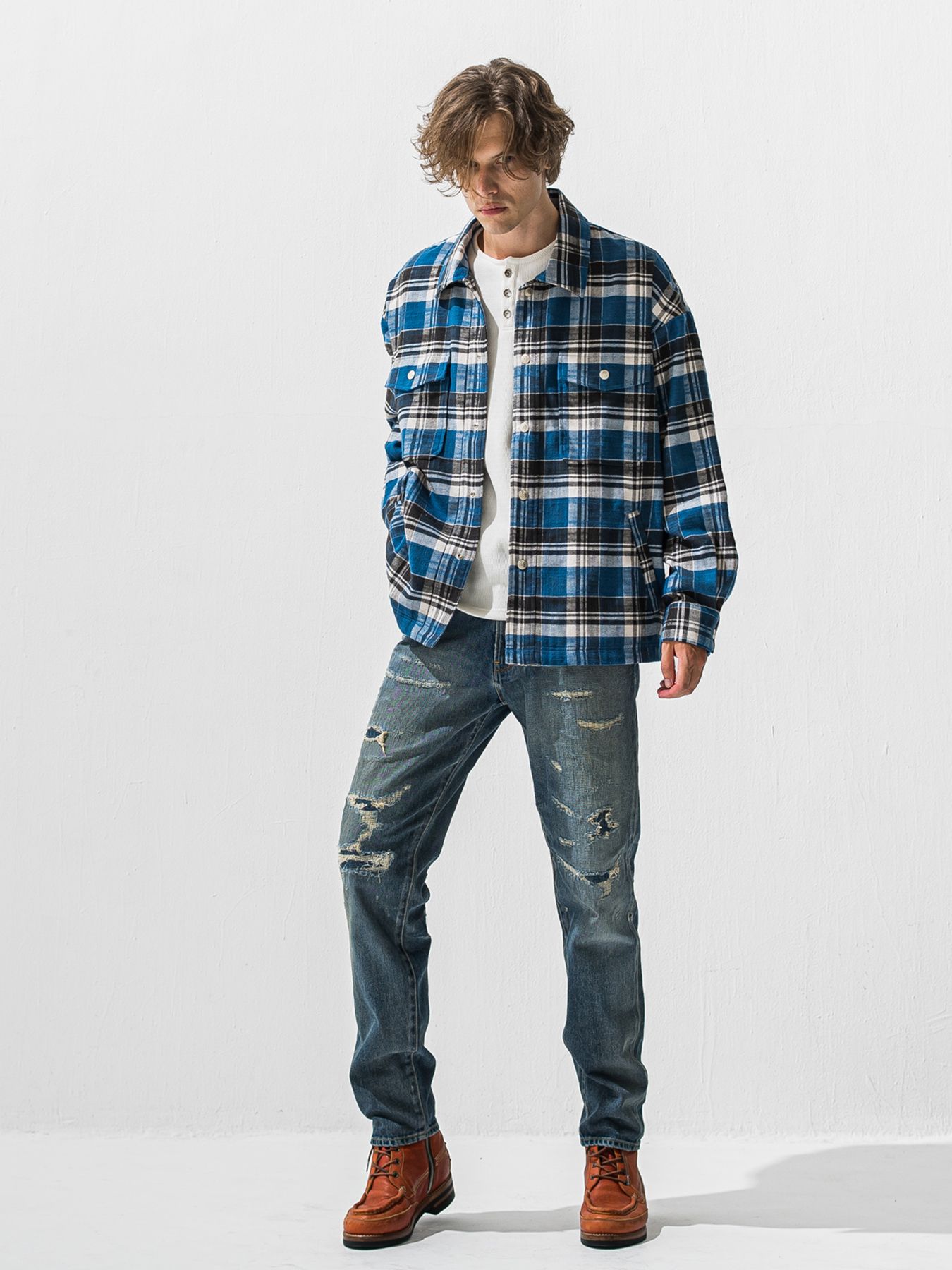 【予約品 9月6日(日) 締切】OLD SLUB CHECK JK / ヴィンテージ ネルジャケット / ブルー