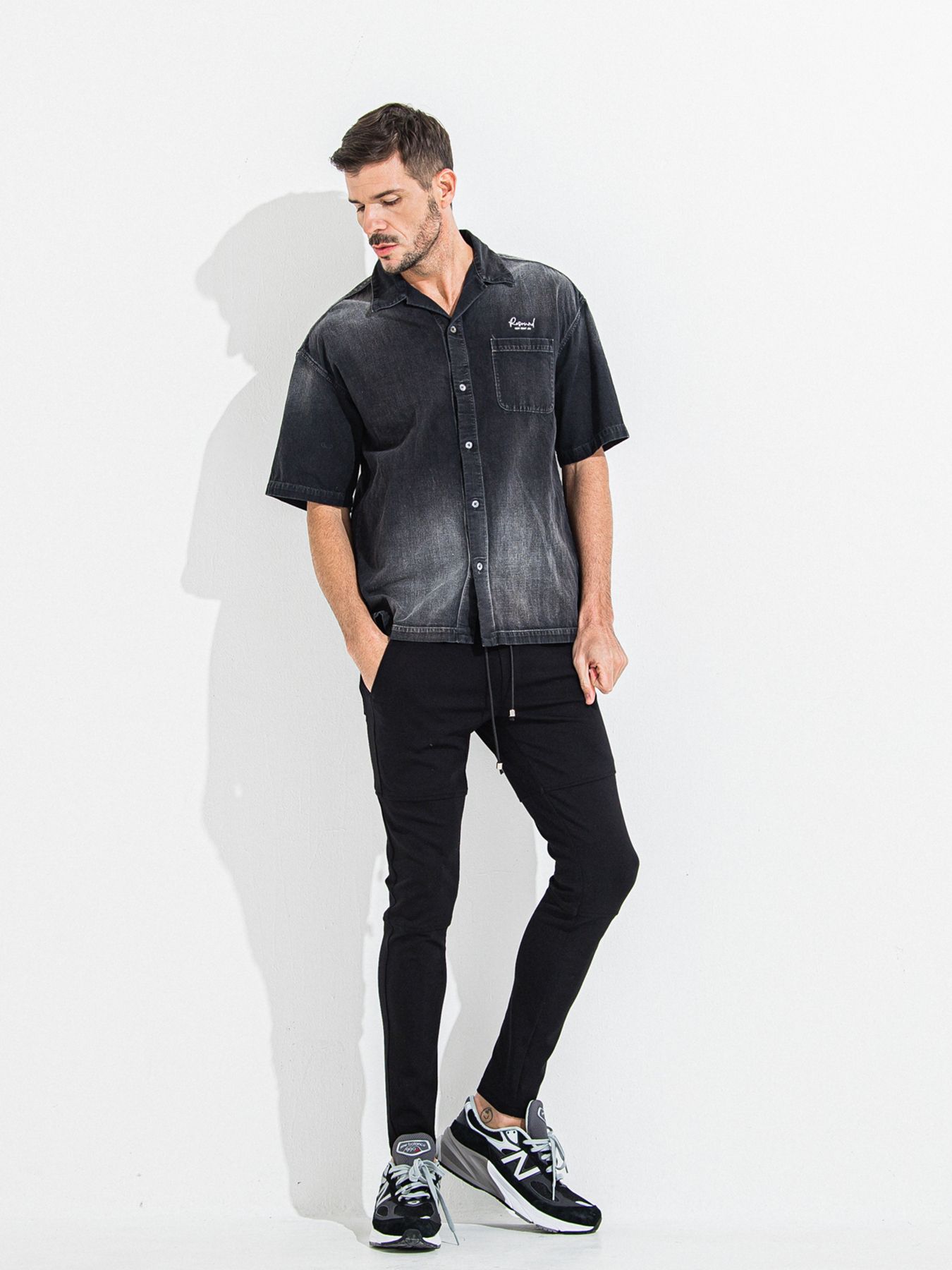 【予約品 】ZACK HALF DENIM SHIRT / ザックハーフスリーブデニムシャツ / ブラックプリント