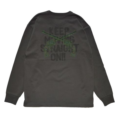 KEEP MOVIN LS METAL  / 長袖Tシャツ / グレー・グリーンクロスガン  【roarguns 】