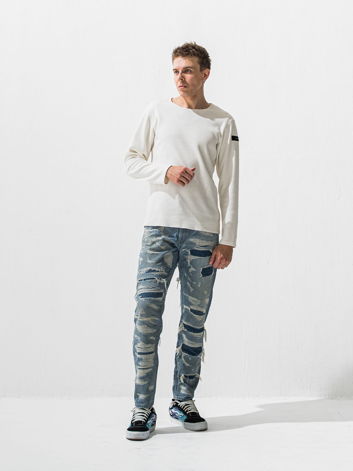【予約品 9月6日(日) 締切】VELOURS FLEECE NEO THERMAL / 裏起毛 ハニカムサーマル ロングスリーブTシャツ / ホワイト