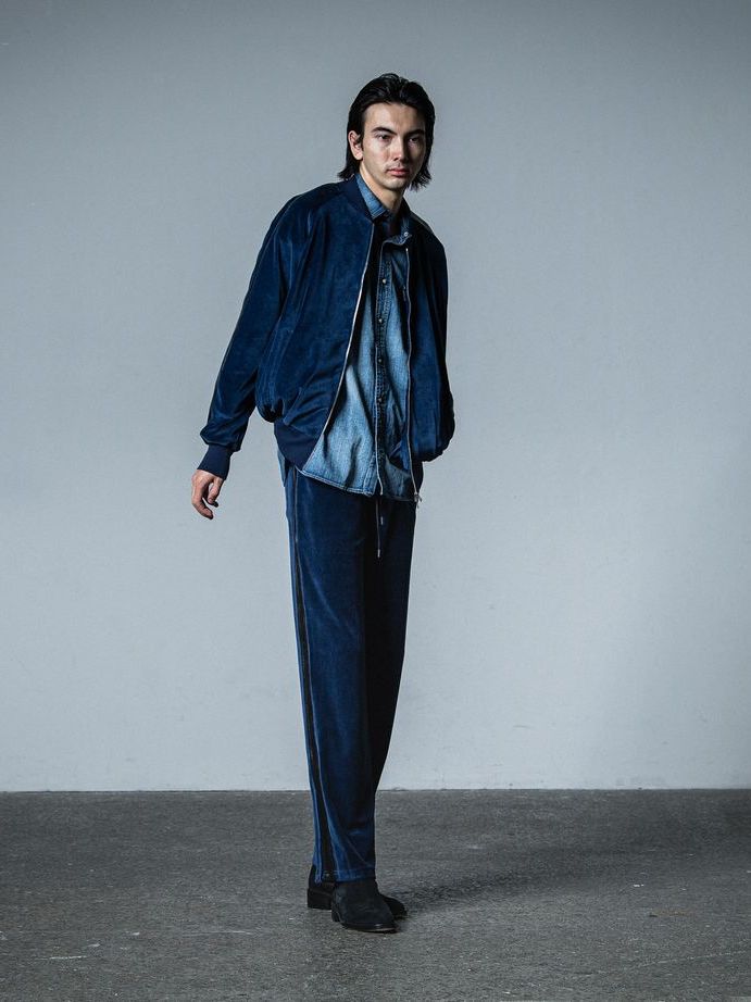 《予約品》 VELOUR SEMI WIDE PT  / ベロアラインワイドパンツ / ネイビー