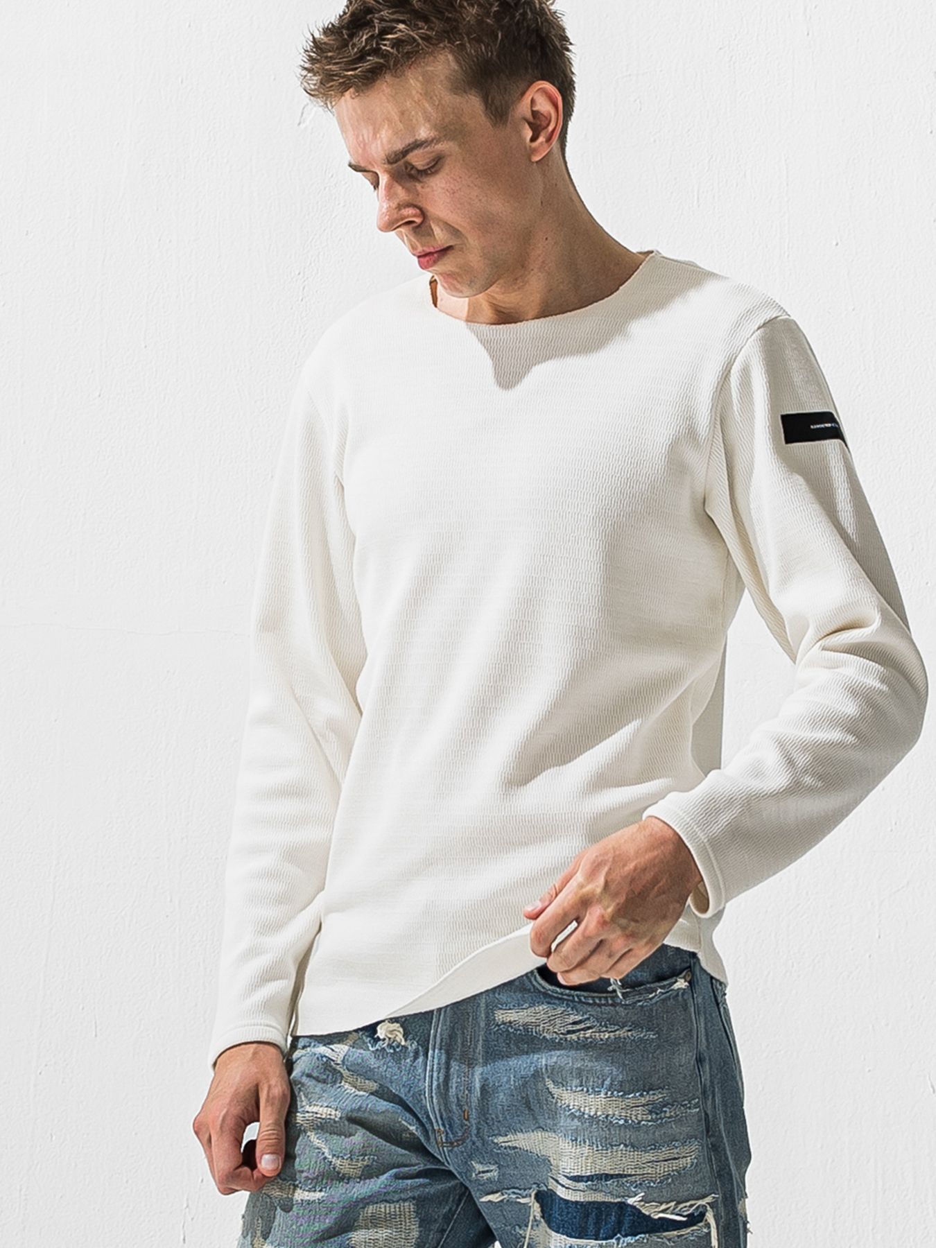 【予約品 9月6日(日) 締切】VELOURS FLEECE NEO THERMAL / 裏起毛 ハニカムサーマル ロングスリーブTシャツ / ホワイト