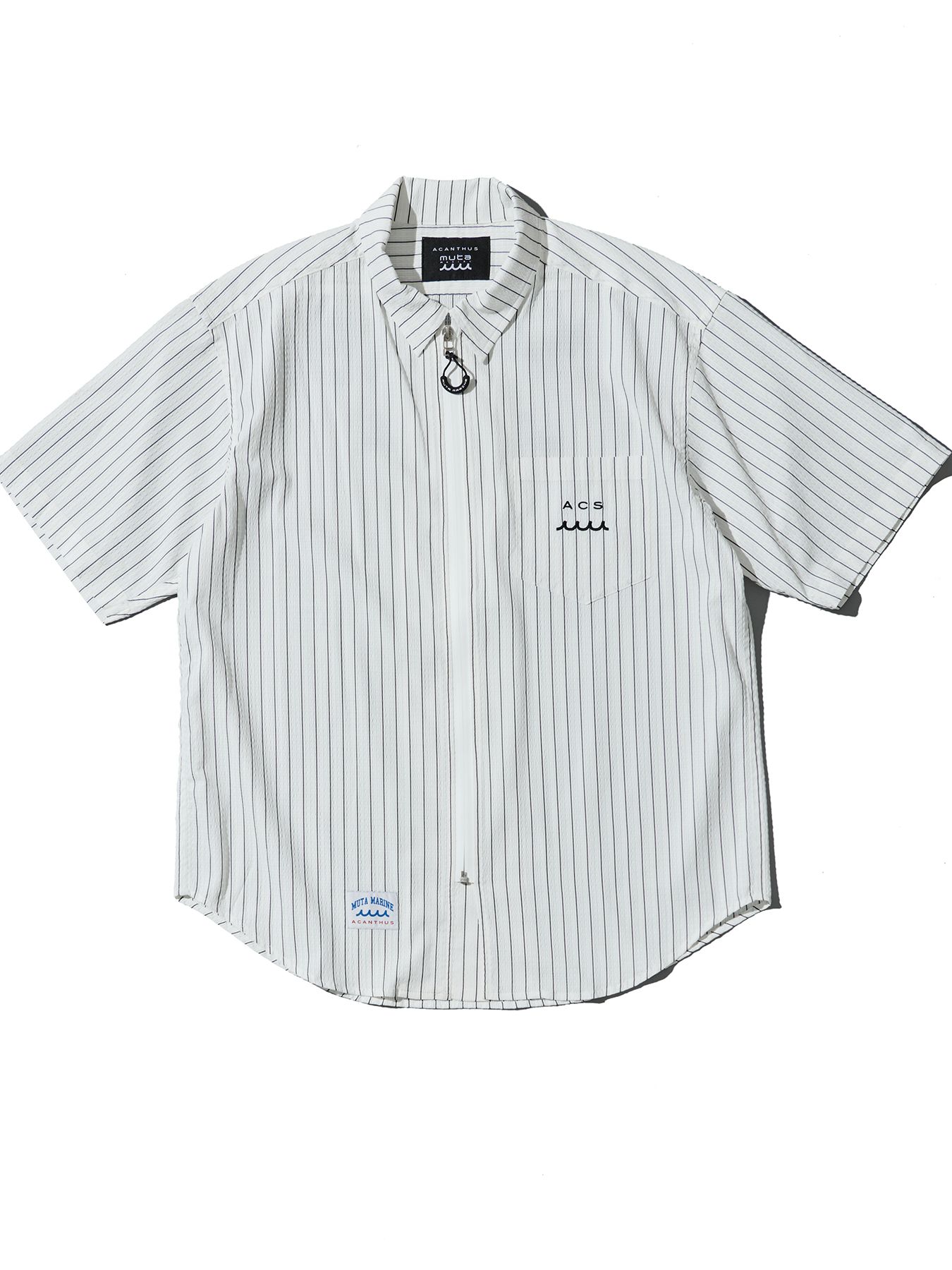 【予約品 10月9日(木) 締切】muta Dot Air(R) Zip Up S-S Shirt / ZIP半袖シャツ / ホワイトストライプ【Acanthus × muta MARINE】