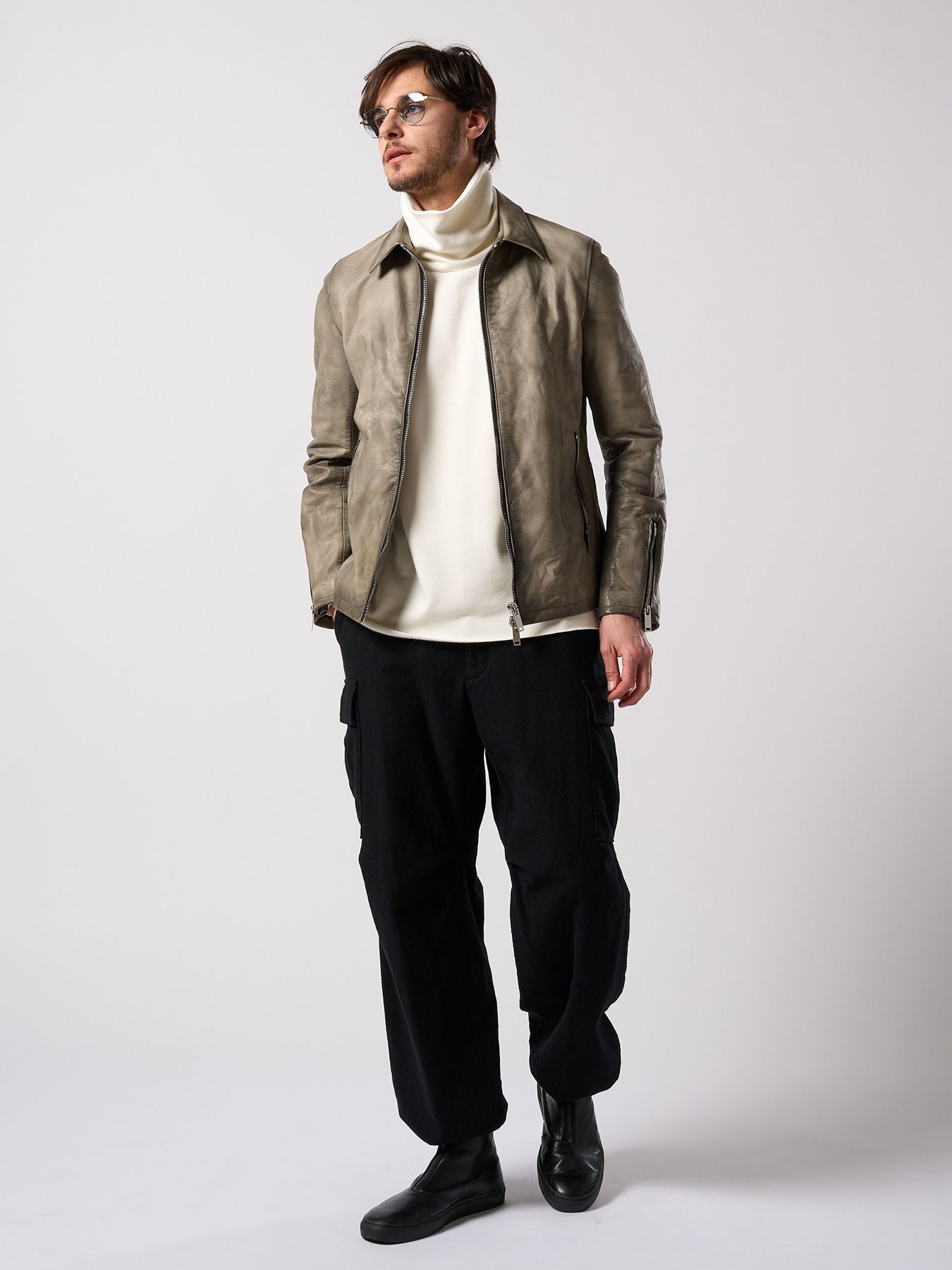 【予約品 4月19日(日) 18時締切】leather single riders / レザーシングルライダース / ダストベージュ