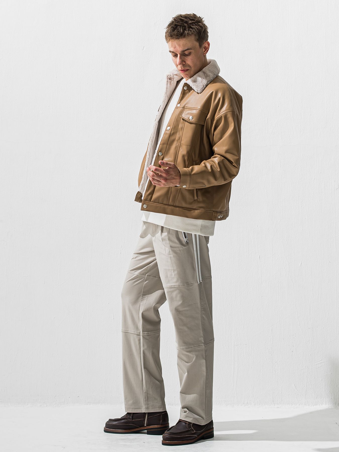 【予約品 9月6日(日) 締切】LEATHER FUR OVER G / レザー ファー オーバー Gジャン / ベージュ