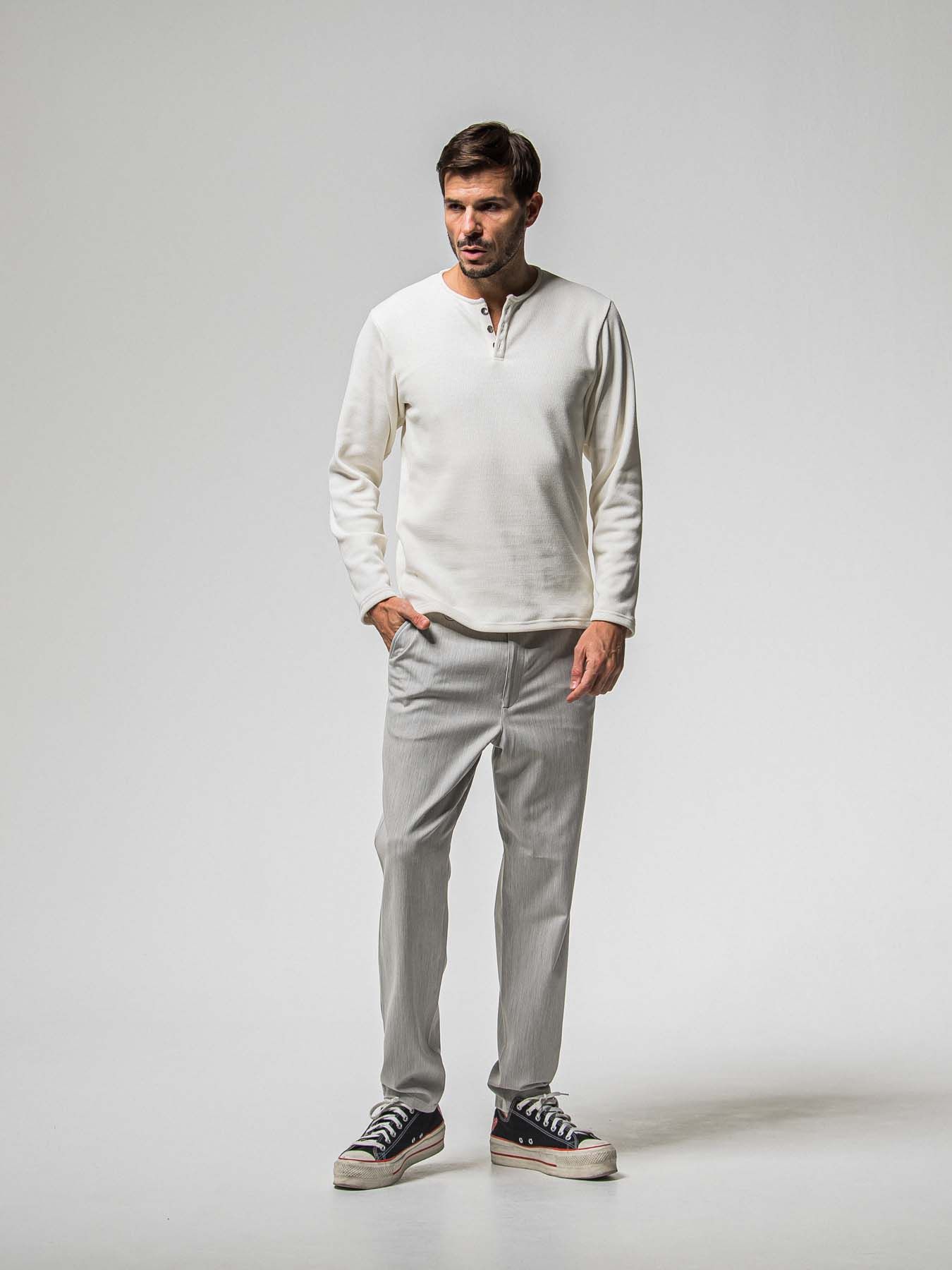 【予約品 8月31日(日) 締切】VELOURS FLEECE THERMAL HENRY / ベロアフリース サーマル ヘンリーネック / ホワイト