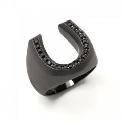 HORSESHOE LINE STONE PINKY RING/MATTE BLACK